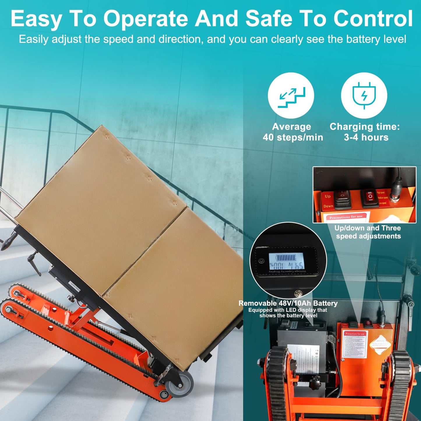 ROOMEDAL 441lbs Electric Stair Climbing Hand Trucks Dolly with Removable Extension Tray, 400W Powerful Motor Battery Powered Folding Stair Climbing Dolly for Furniture Family Logistics Warehouse