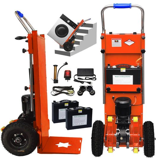 Electric Stair Climbing Dolly, Easy Up/Down with Solid Rubber Tires, 880lbs Capacity Heavy Duty, 1500W Electric Stair Climbing Hand Truck for Moving Logistics Distribution (Orange 2 Batteries)