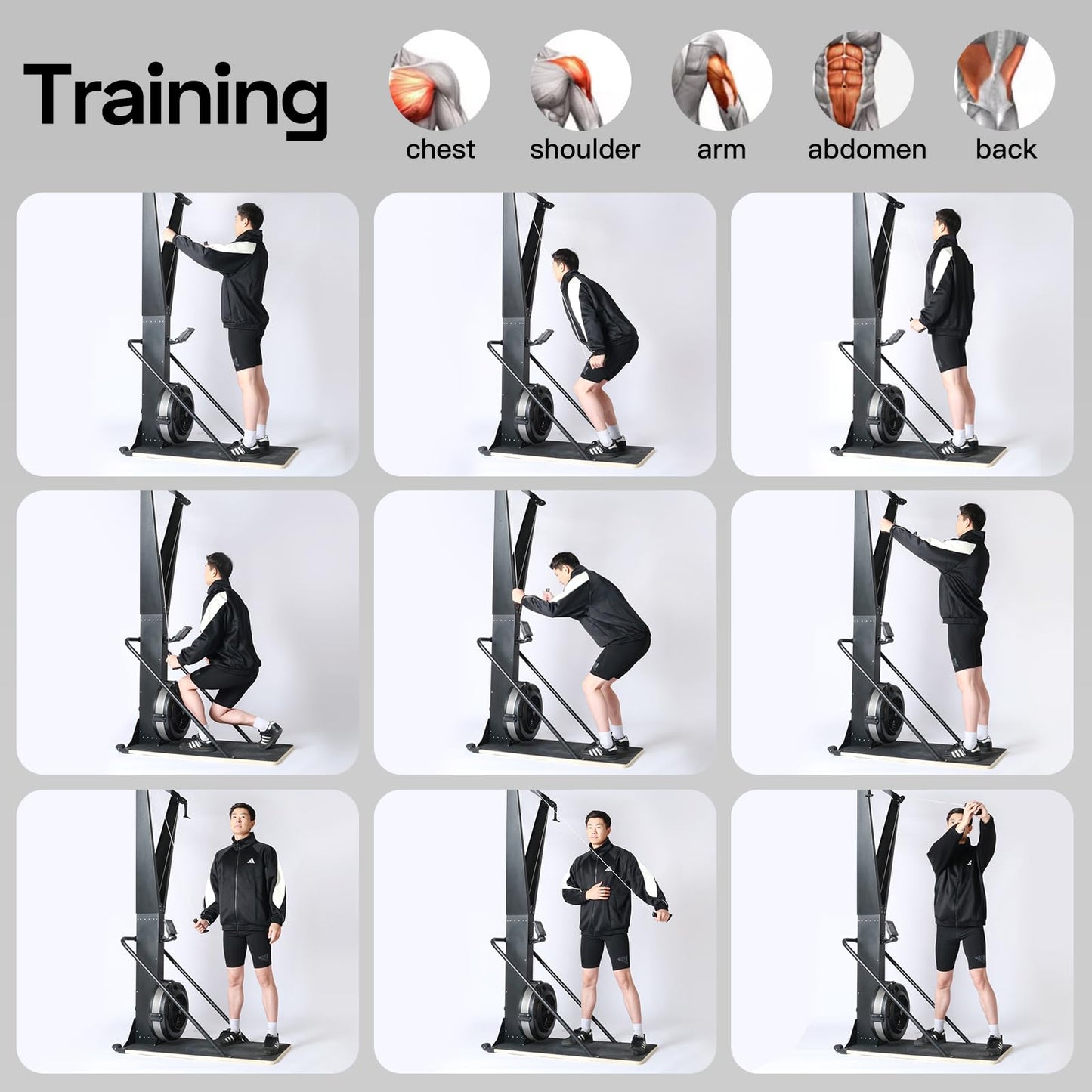 MOVLTUQ Vertical Ski Ergometer, Air Resistance Ski Training Machine with LCD Monitor, Full-Body Workout Ski Simulator for Home & Gym