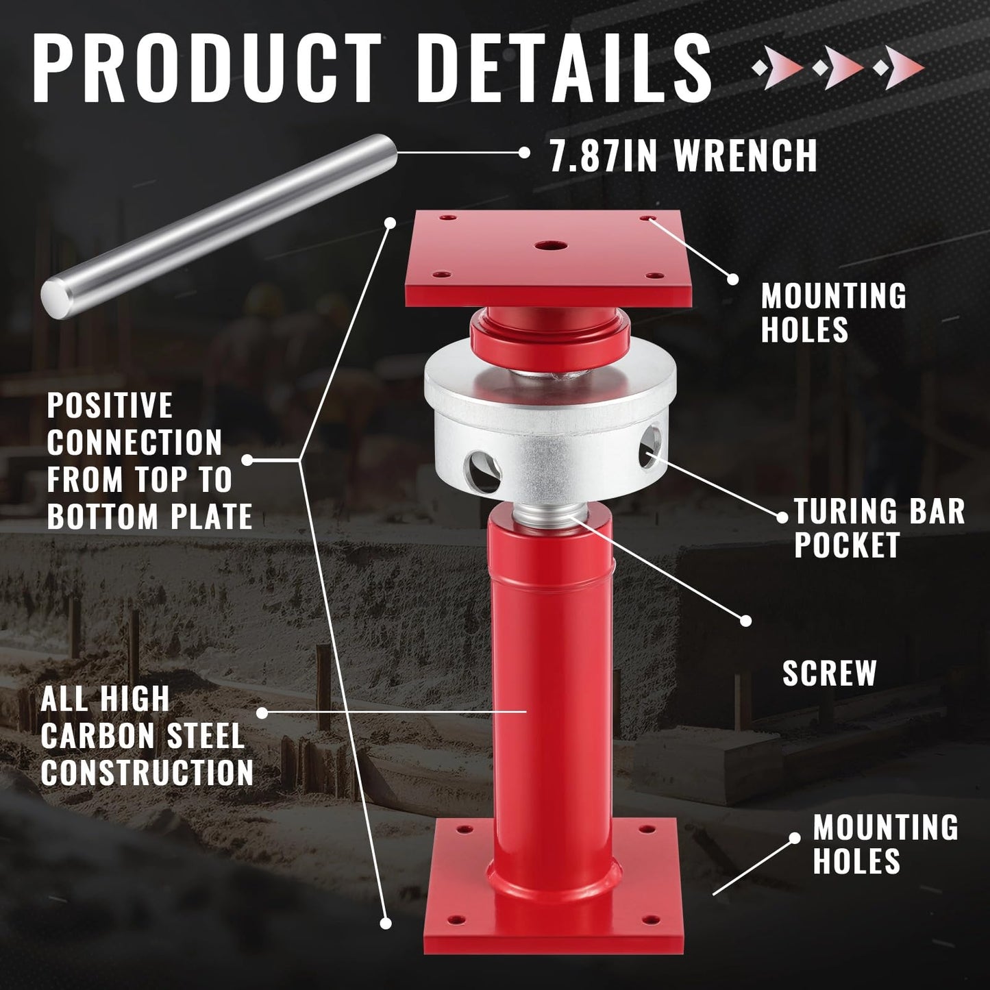 Lanties Adjustable Screw Jack Post for House Leveling, Manufacturing House Jacks with Wrench Screw Steel Shores, Range of Adjustment(9.5''-15'',Red,4 Pcs)