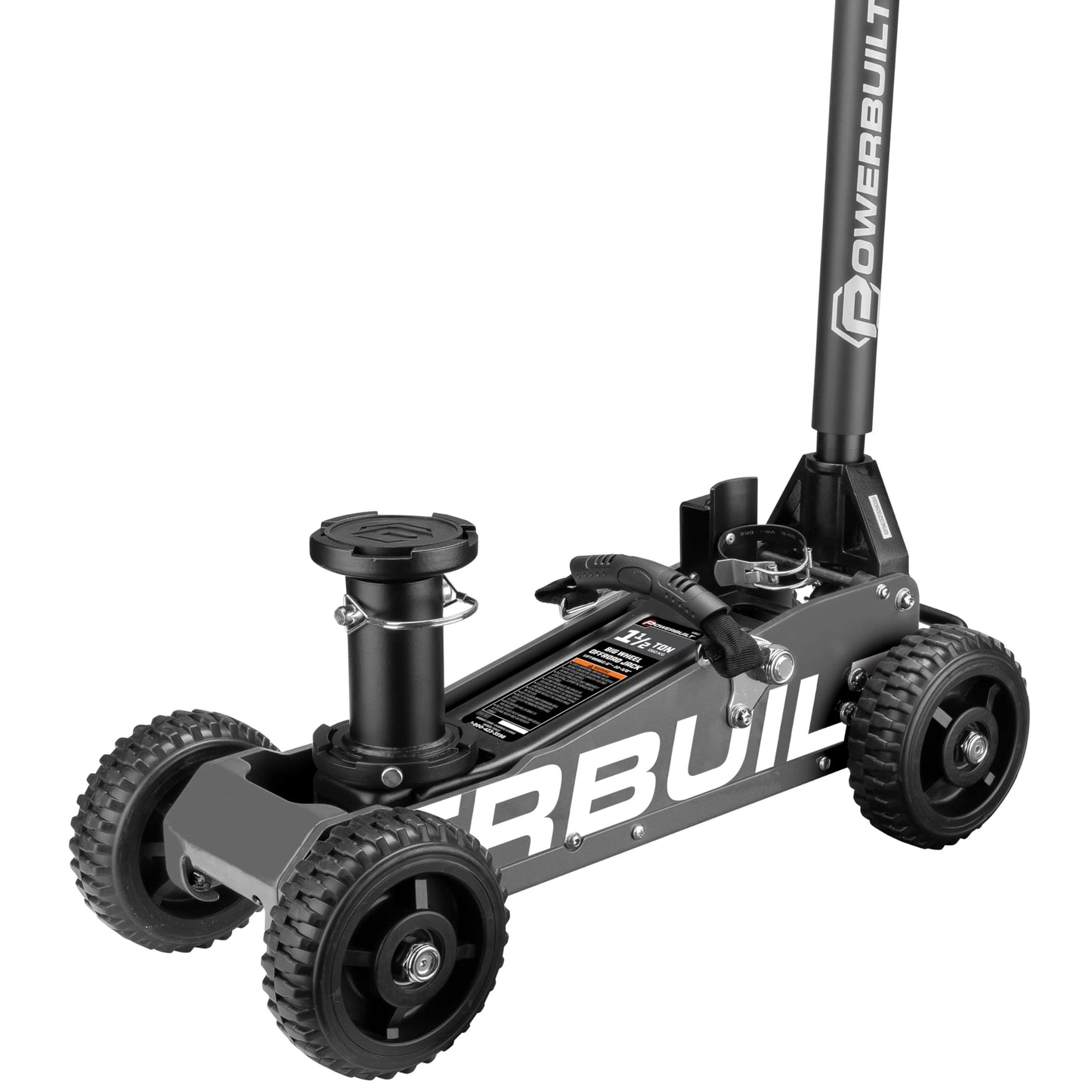 Powerbuilt 1.5 Ton Big Wheel Off Road Jack, Vehicle Lift for Trucks, SUVs, ATVs Offroad Vehicles, Oversized Wheels for Rugged Terrain, 3000 LB Capacity, Grey 620627ECE