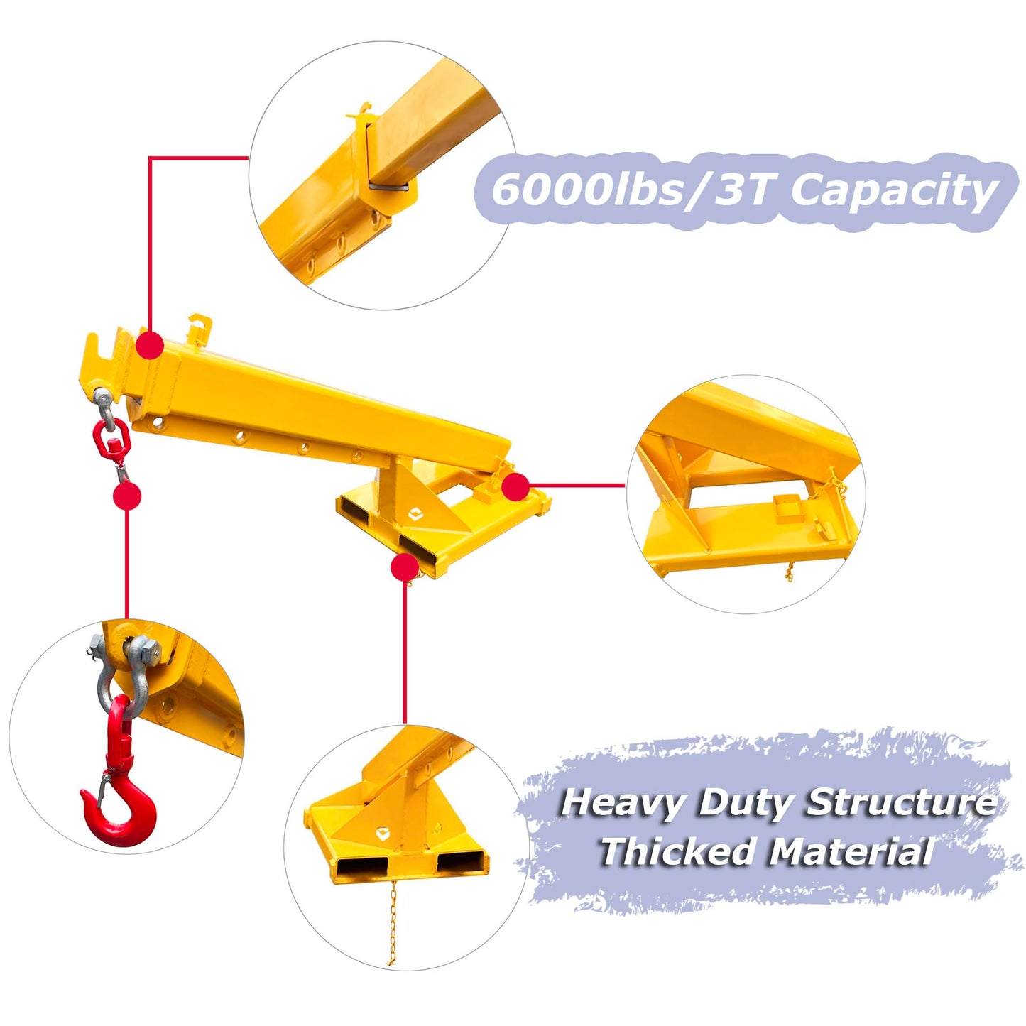 Adjustable Forklift Jib Boom Crane, 6600LB/3T Forklift Mobile Crane, Forklift Crane Attachment with Truss Hoist Jib Boom Hook, 63-98 in Forklift Telescopic Arm