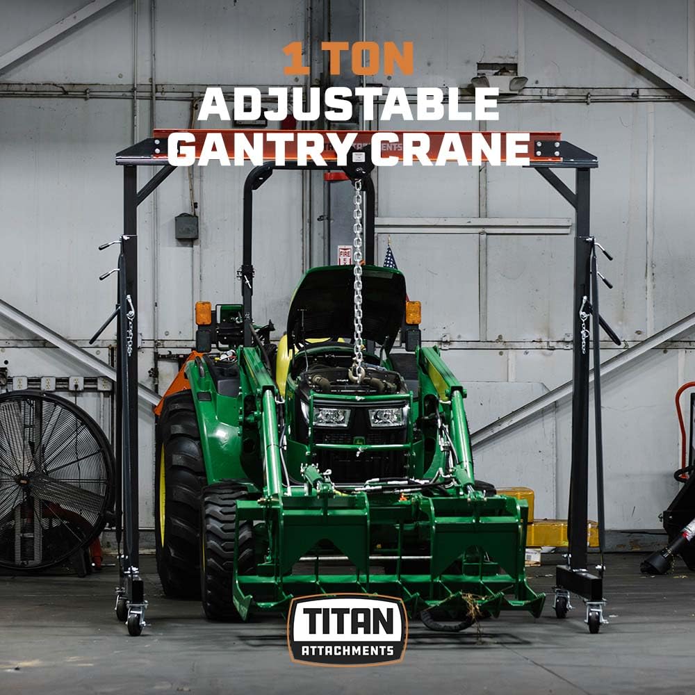 Titan Attachments Adjustable Gantry Crane, 1 Ton Capacity, Shop Lift Hoist Rated 2,000 LB, Portable Design with Locking Wheels, Adjustable Height up to 12 FT, Durable Steel Construction, Frame Only