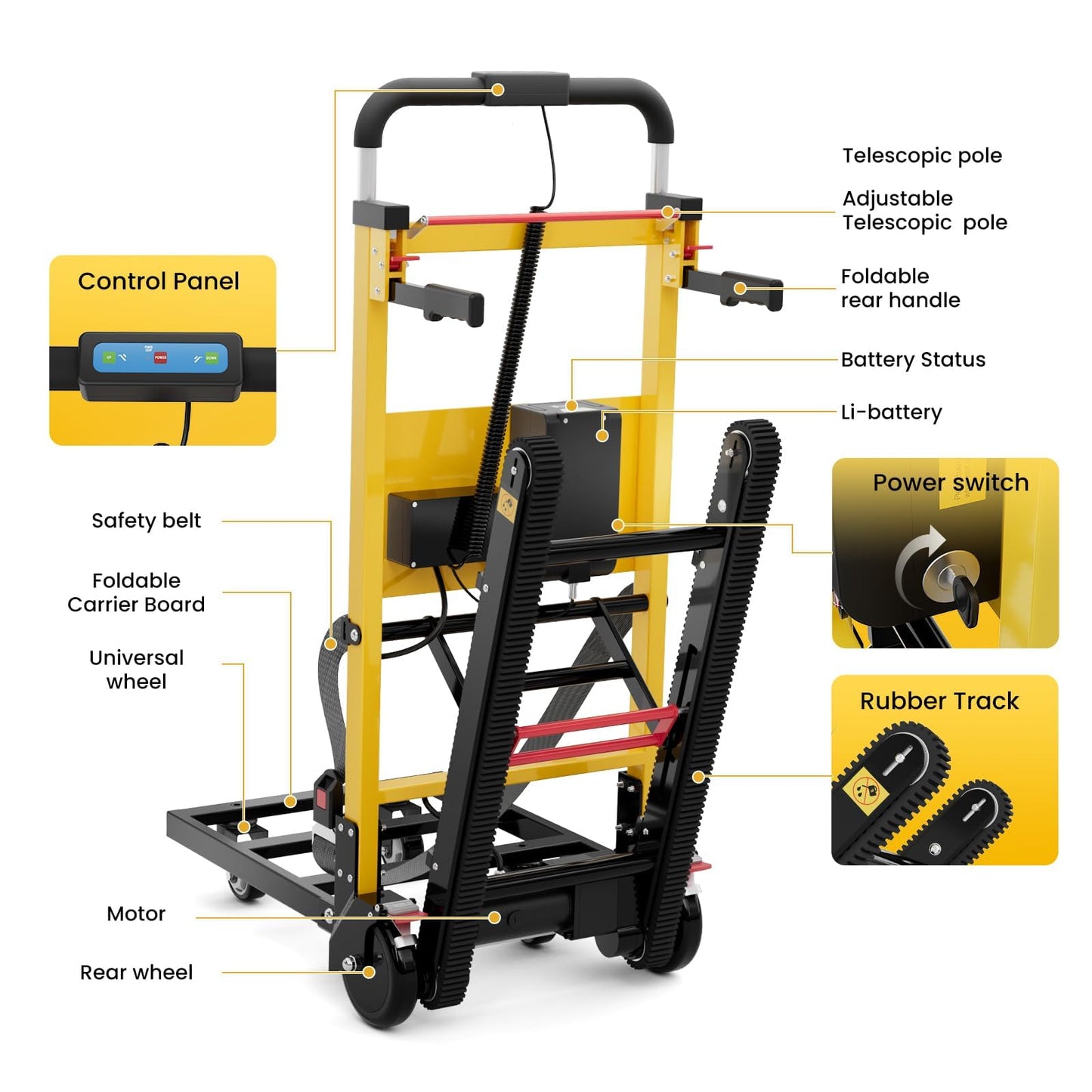 Riosoc Electric Stair Climbing Dolly, Heavy Duty, Powered Stair Climber Dolly Cart with 6 Wheels Motor Powered for Furniture Logistics Warehouse, Yellow