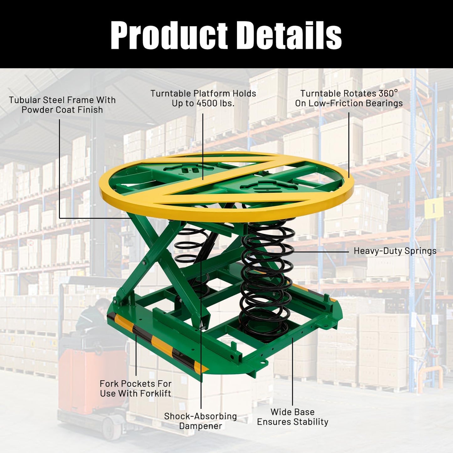 Reykilor Spring-Actuated Pallet Carousel Skid Positioner, 4500lbs Capacity 26" Lifting Height for Material Handling, Spring Pallet Level Loader, Transportation and Freight Lifting