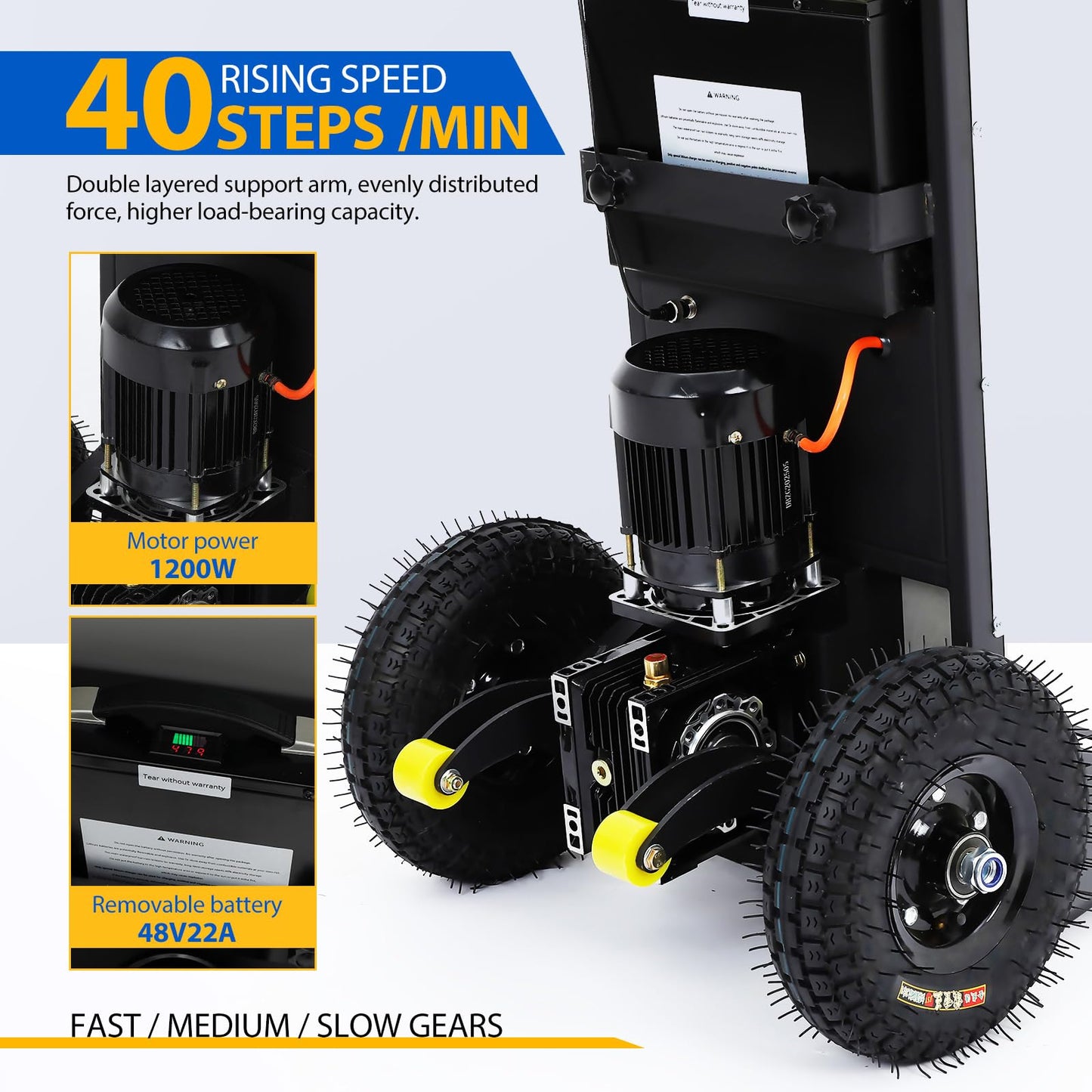 1200W Electric Stair Climbing Hand Trucks, Heavy Duty Stair Climber Dolly 881lbs Capacity with Lithium Battery & 2 Safety Ropes, Motorized Stair Climbing Dolly for Moving Furniture, Fridge & Loads