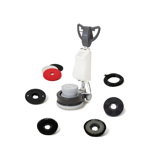 17" Heavy-Duty Weighted Floor Buffer Polisher Machine – 1500W, 154 RPM Commercial Scrubber with Removable Weights – Includes 3.5 Gal Tank, 2 Brushes & 3 Pads – Strip, Buff, Scrub & Polish Floors