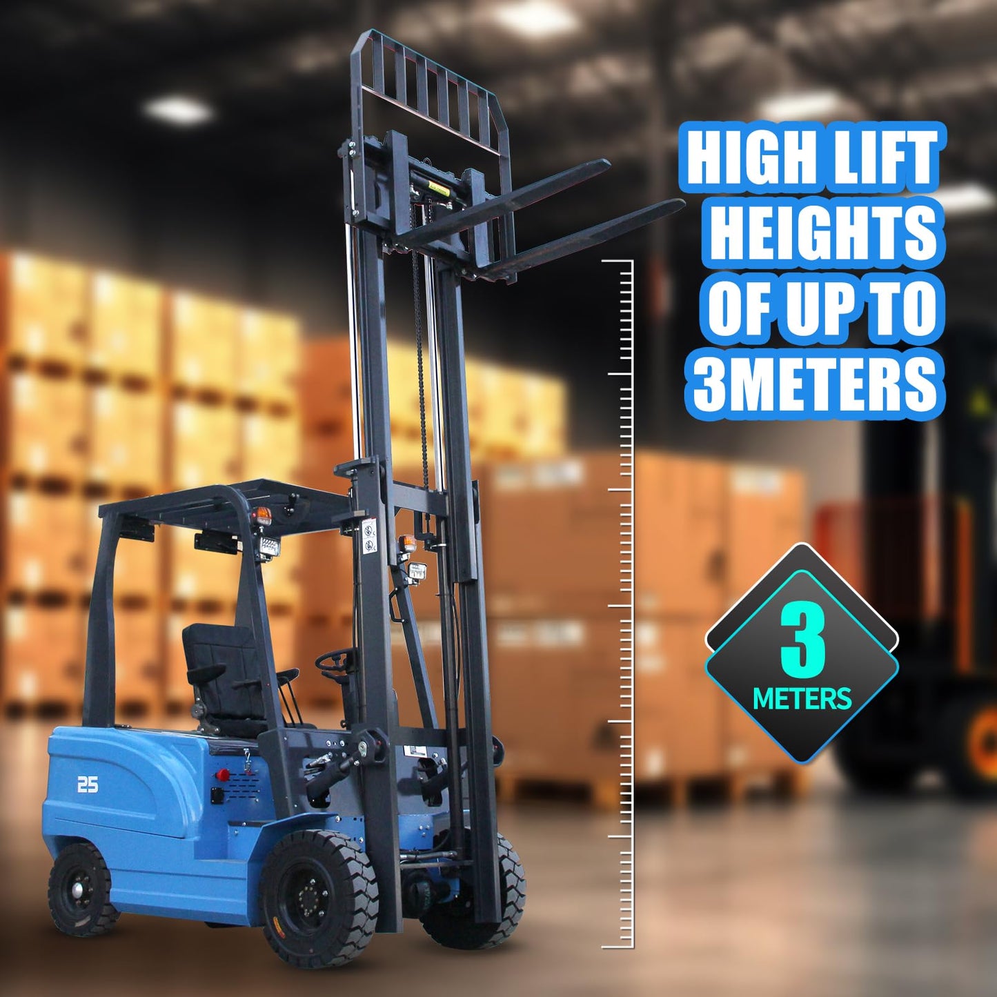 2.5 Ton Electric Forklift Pallet Stacker, Compact Forklift Capacity Heavy Duty Industrial Material Handler for Warehouse Factory Logistics Lead Acid Battery Powered, Moved Sideways (Blue)
