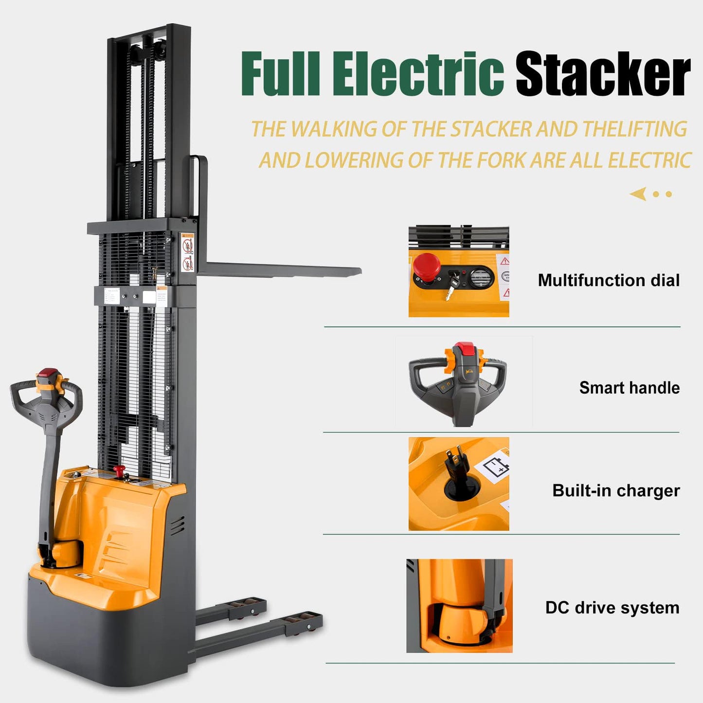 Tory Carrier Full Electric Walkie Stacker Material Lifts with Fixed Legs 2640lbs Capacity 118inches Lifting Height