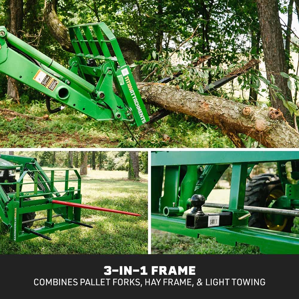 Titan Attachments Pro Series Pallet Fork Frame, 60" Fork Blades, Hook and Pin Mounting Style, Rated 6000 LB, Fits Class II Pallet Fork Blades, 2" Receiver Hitch