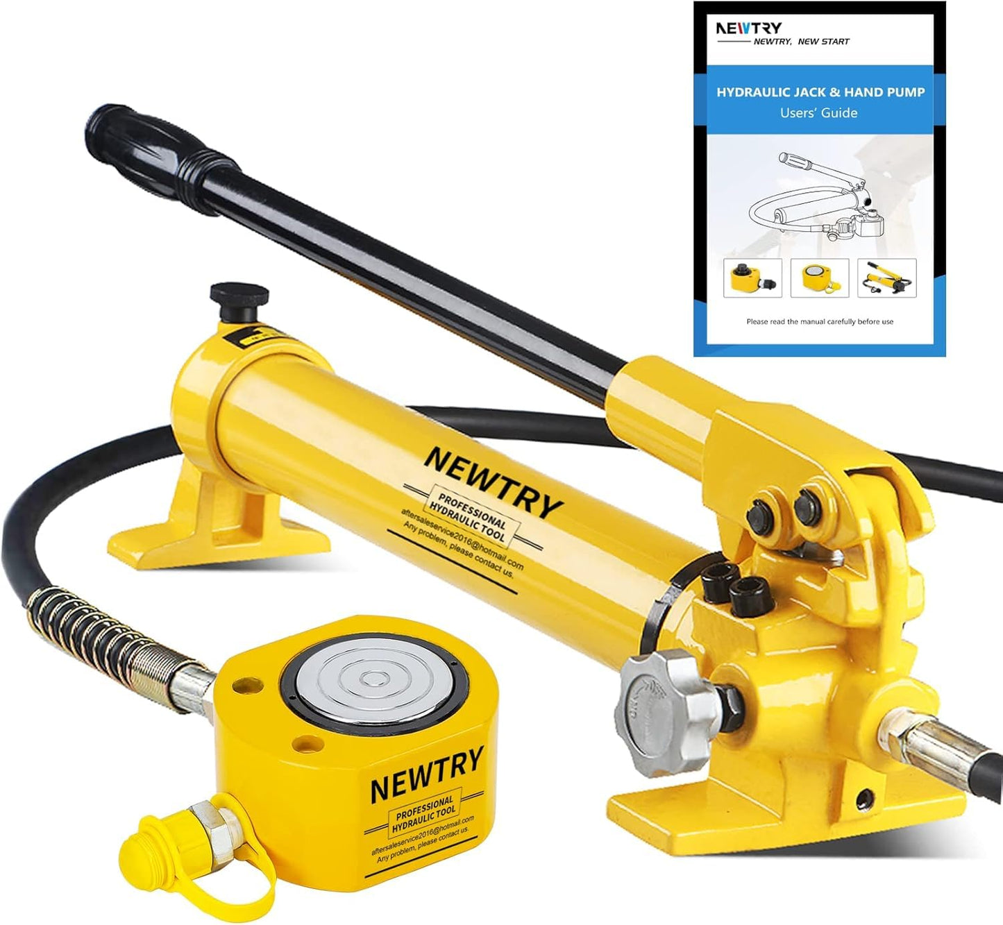 NEWTRY 100 ton Hydraulic Ram Jack + CP-700 Hydraulic Hand Pump Low Profile Porta Power Kit Single Section Mini Jack 0.78’’ Stroke Industrial Hydraulic Cylinder