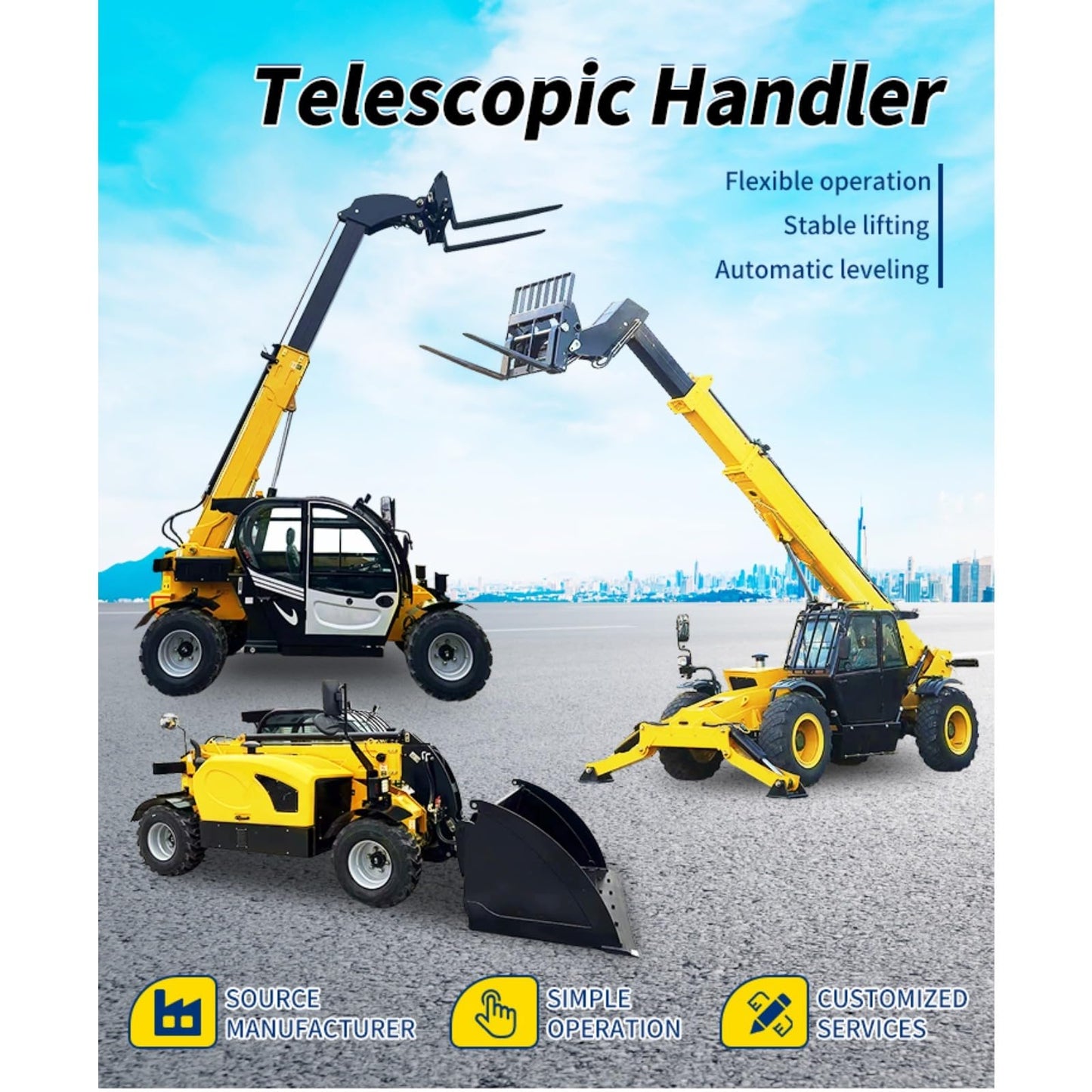 Boom Forklift, Compact Telescopic Handler – Mini Telehandler with Hydraulic Extendable Arm for Agriculture & Narrow Worksites
