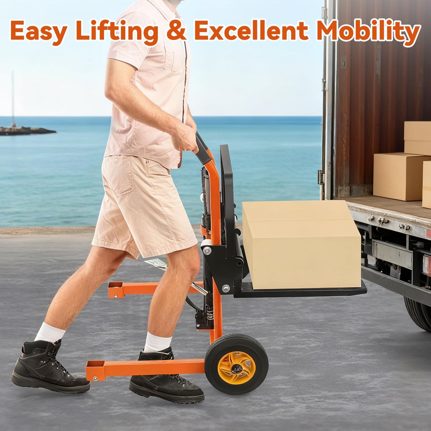 Eleeferri Lift Stacker, Adjustable Lift Table, Hydraulic Material Pallet Truck Dolly, 440 lbs 15.7”Fork Lifting Flat Truck Pallet Jack with 2 Casters,Steel Platform Pallet Stacker for Warehouse