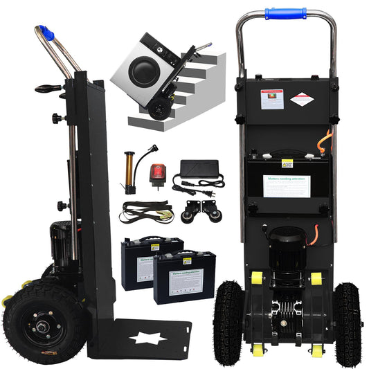 Electric Stair Climbing Dolly, Easy Up/Down with Solid Rubber Tires, 880lbs Capacity Heavy Duty, 1500W Electric Stair Climbing Hand Truck for Moving Logistics Distribution (Black 2 Batteries)
