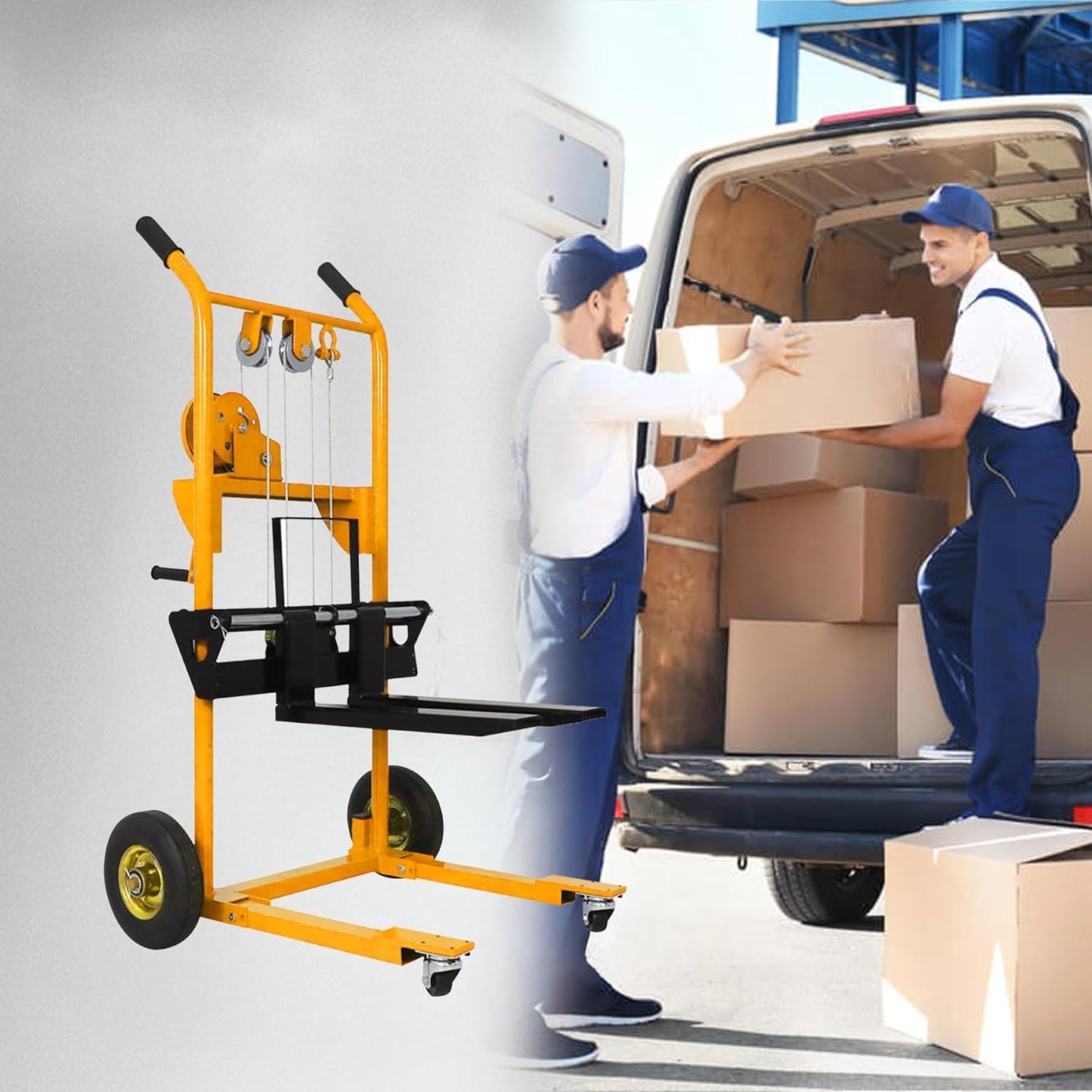Apollo Material Lift Winch Stacker, Manual Pallet Truck Dolly 440 lbs Capacity, 35.4" Max Lift Swivel Casters Lift Table, Fork Lift with Steel Platform-Yellow