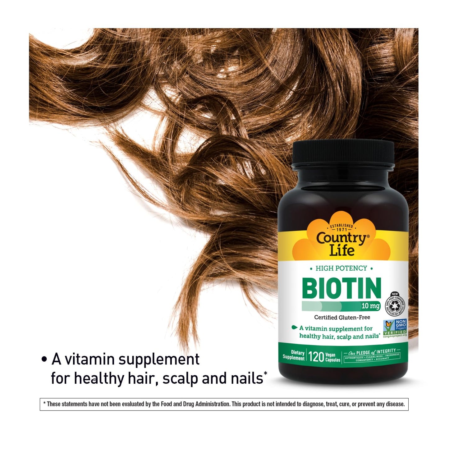 Country Life High-Potency Biotin 10mg - Vegan & Gluten-Free Biotin Supplement for Skin & Nails, Energy Metabolism - Biotin 10000mcg Capsules