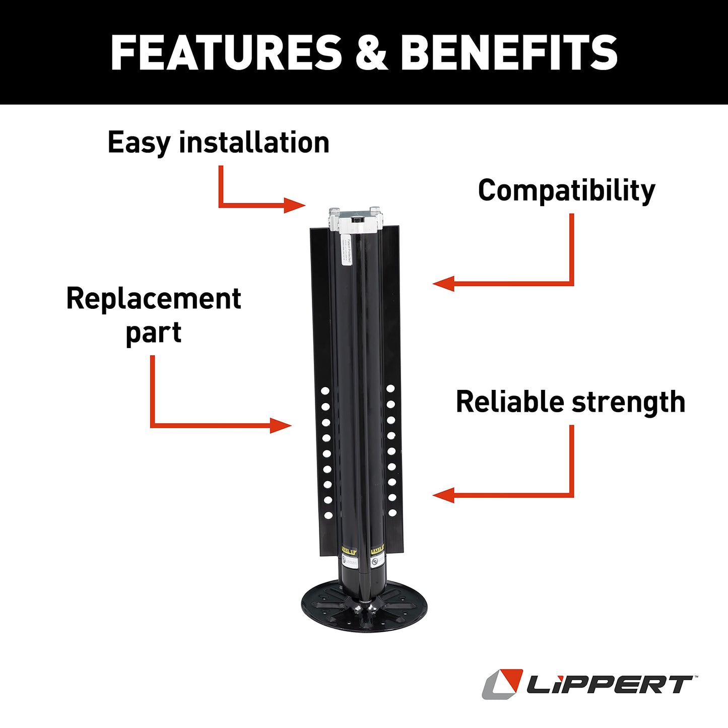 Lippert Level Up Replacement Hydraulic Landing Gear Jack for 5th Wheel RVs and Travel Trailers, 14,000-lbs. Lift Capacity, Aluminum, 9" Diameter Footpad, 27-7/16" Height - 433469