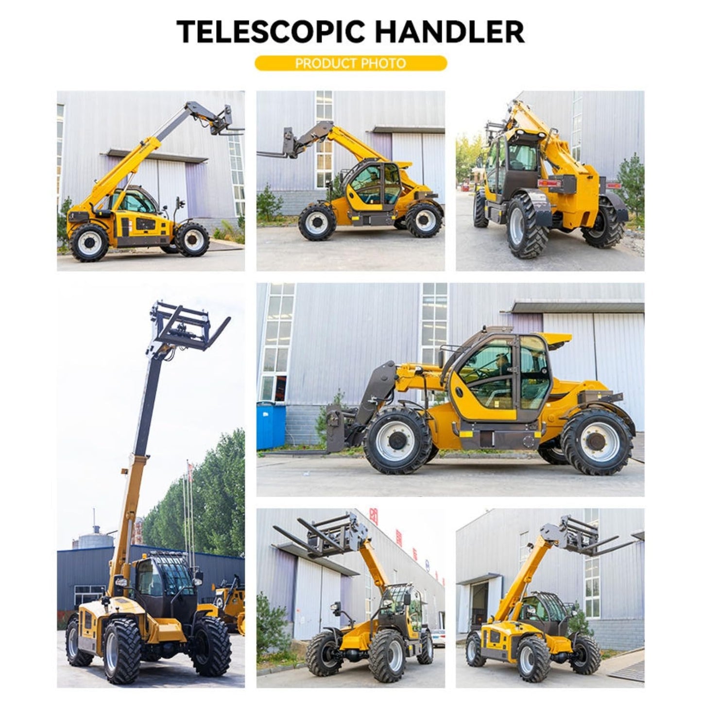 All Terrain Telehandler Forklift for Warehouse and Farm Material Handling, Telescopic Reach Lifting Equipment with Enclosed Cab for Outdoor Construction Tasks