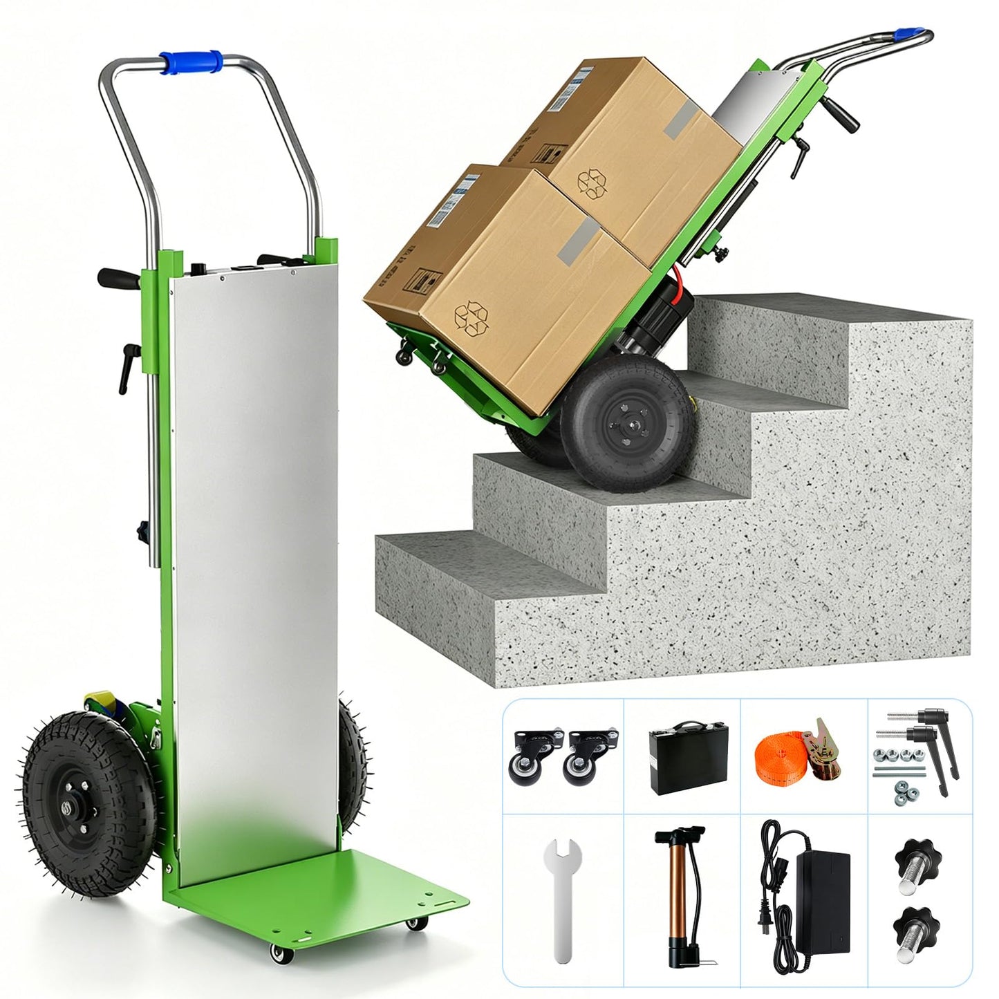 Electric Stair Climbing Dolly, Powered Hand Trucks 1300W Heavy Duty Stair Cart with Safety Rope for Furniture Logistics Warehouse