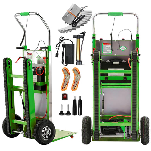 Electric Stair Climbing Dolly, 1250W Electric Stair Climbing Hand Truck, 900lbs Max Load Capacity, 3 Mode Folding Stair Climber Hand Trucks with Telescopic Handle for Moving (Green+Black/Big Wheels)