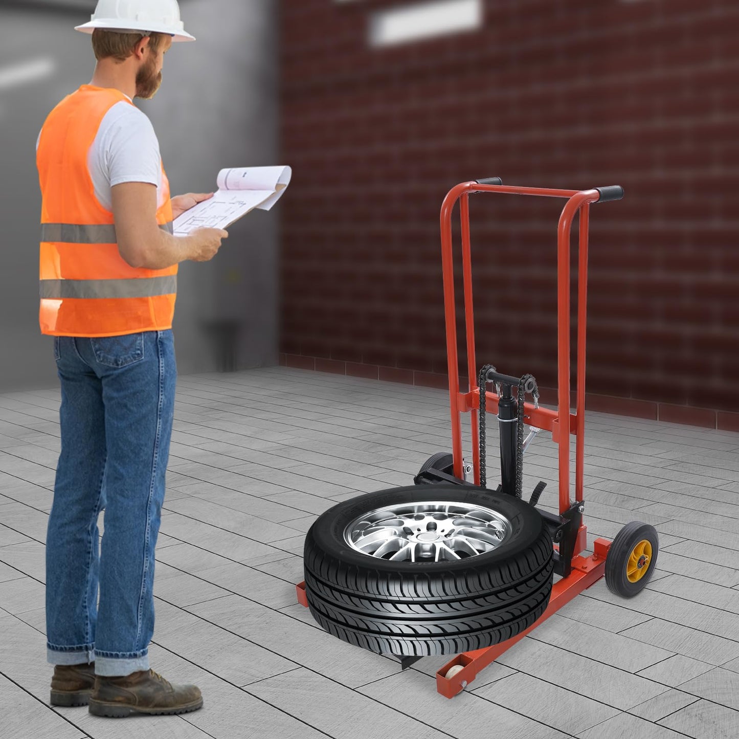 Hydraulic Material Lift Pallet Truck, 440 lbs/450 lbs/577lbs Material Lift Pallet Stacker with 2 Casters, Manual Stacker, Hydraulic Pallet Truck Dolly for Warehouse, Workshop (Max 36in, 450 lbs)
