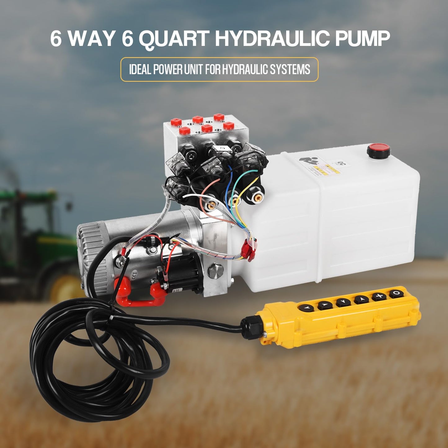 Doppy 6 Quart Hydraulic Power Unit,Double Acting Hydraulic Pump, 3200 PSI 12V DC Plastic Reservoir Hydraulic Pump Unit for Dump Trailer Car Lifting Platforms