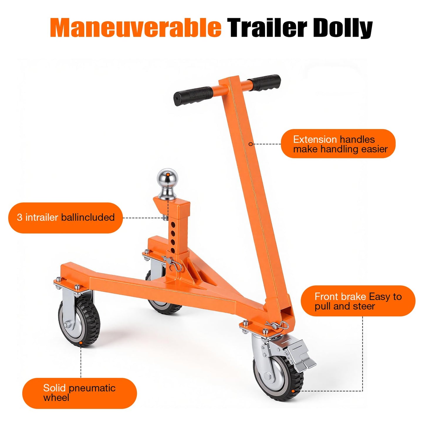 FAHKNS Trailer Dolly 3500 lb Tongue Weight Trailer Mover with 2 in & 2-5/16 in Ball Suitable for RV, Boat, Camper, Flatbed, Enclosed Trailers and so on.