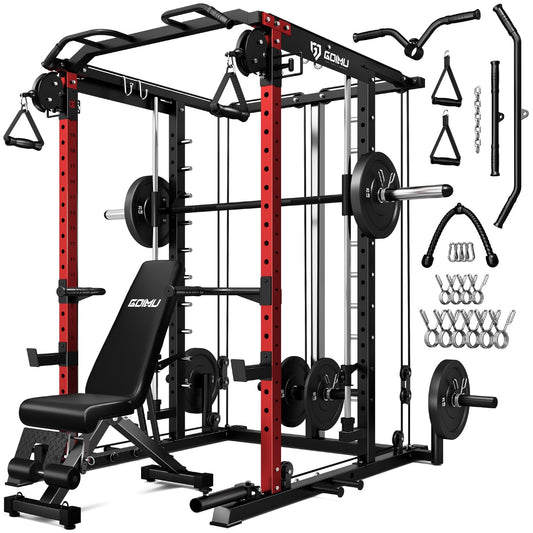 Goimu S1-V4 Smith Machine, 2000LBS Power Cage with Cable Crossover System, All-in-One Squat Rack with Smith Bar, Strength Training Equipment for Hone Gym (Smith Machine wiht 120LB)