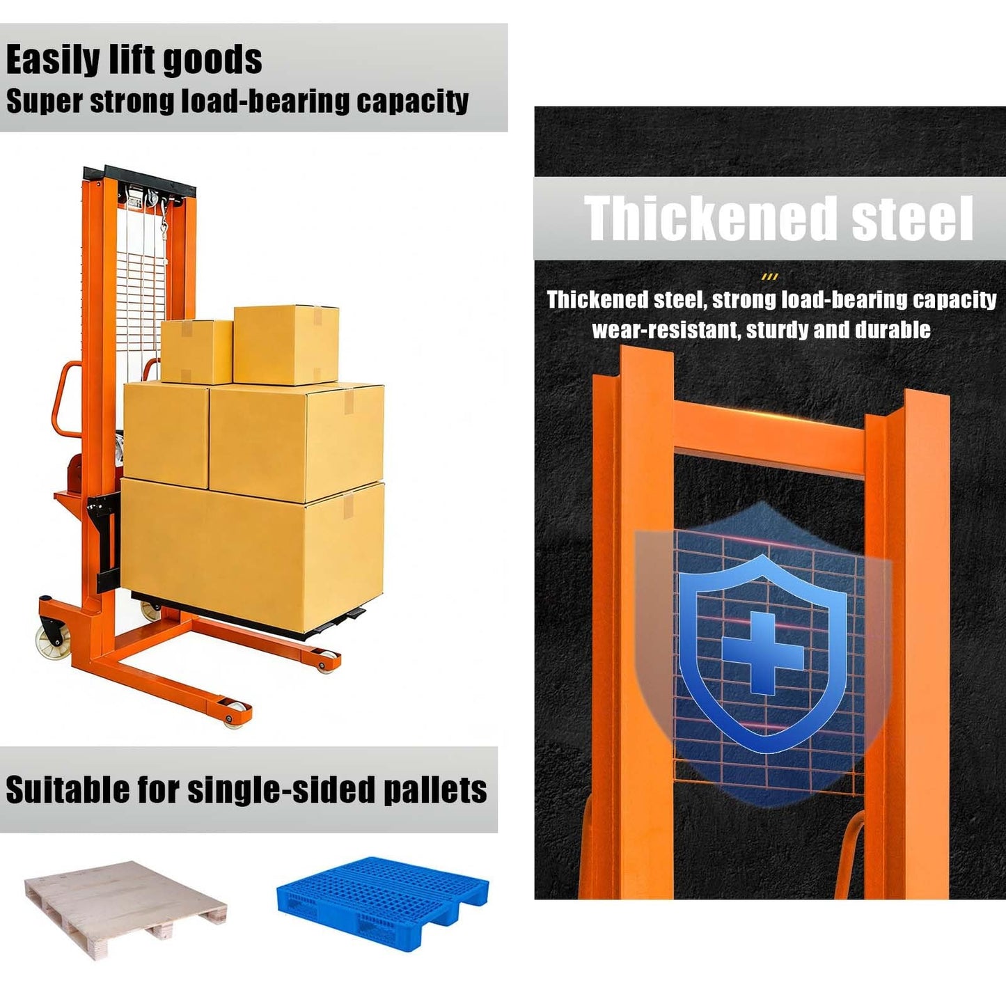 Electric Pallet Stacker,Electric Forklift,Material Hoist,with Adjustable Forks,for Open Bottom Pallets,Capable of Boarding Trucks Pallet(Lifting 6.56FT/1322lbs)