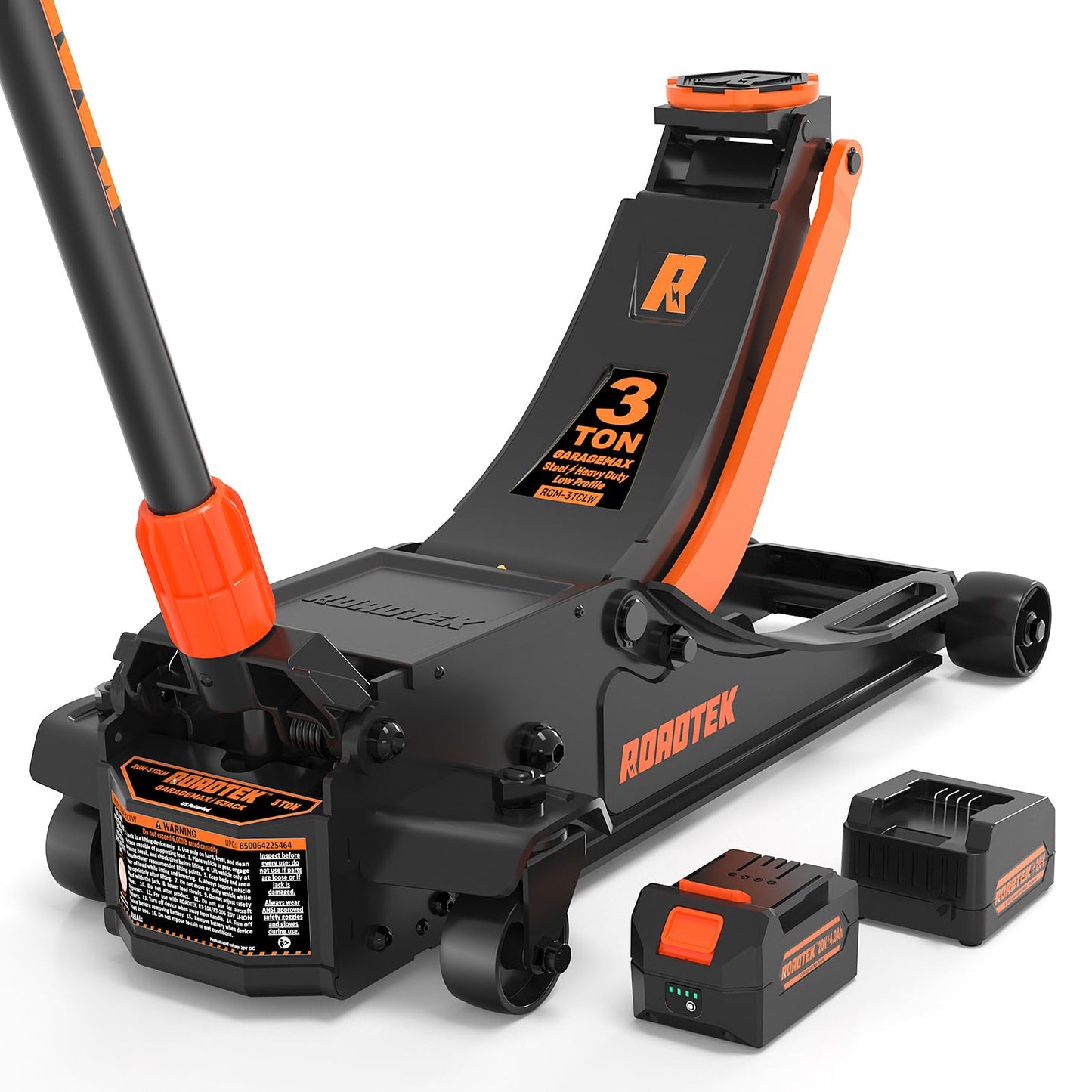 ROADTEK 3 Ton Electric Floor Jack, Low Profile Jack for Quickly Car Lift, Hydraulic Service Jack, 6000 lbs Capacity. Lifting Range 3-3/8" to 20"(Caster Wheel)
