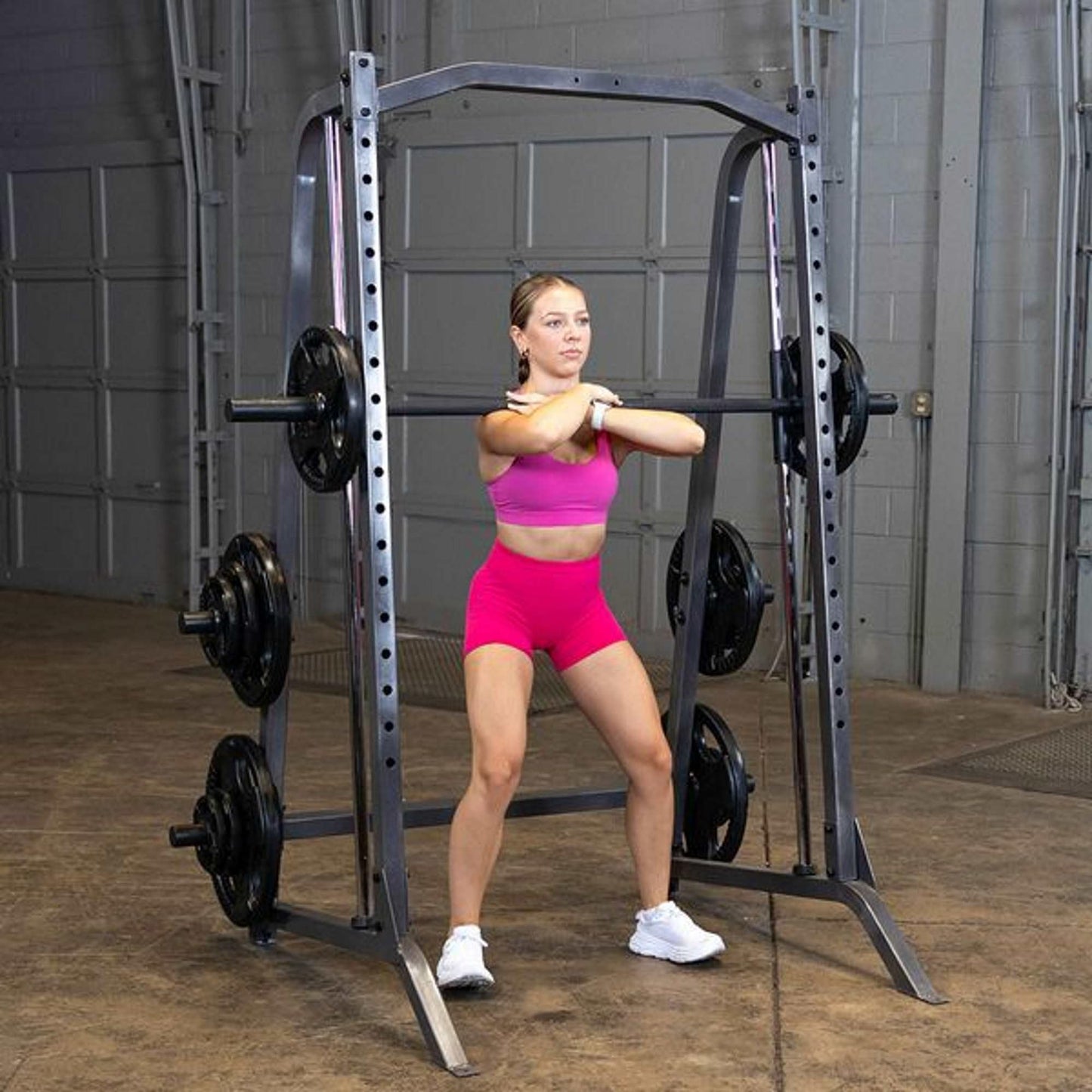 Body-Solid (PSM200) Smith Machine for Home Gym - Strength Training Equipment with Safety Catches, Squat Rack Cage, Half Rack, and Weight Plate Storage