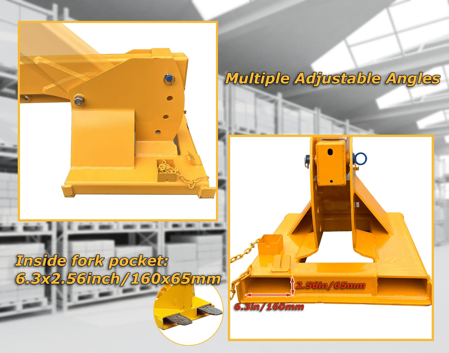 INTSUPERMAI Forklift Jib Boom Crane with Adjustable Tilt Angle 3 Ton / 6600 LB Forklift Mobile Crane Adjustable Forklift Crane Attachment with Truss Hoist Jib Boom Hook Max 12.14ft/3.7m Length