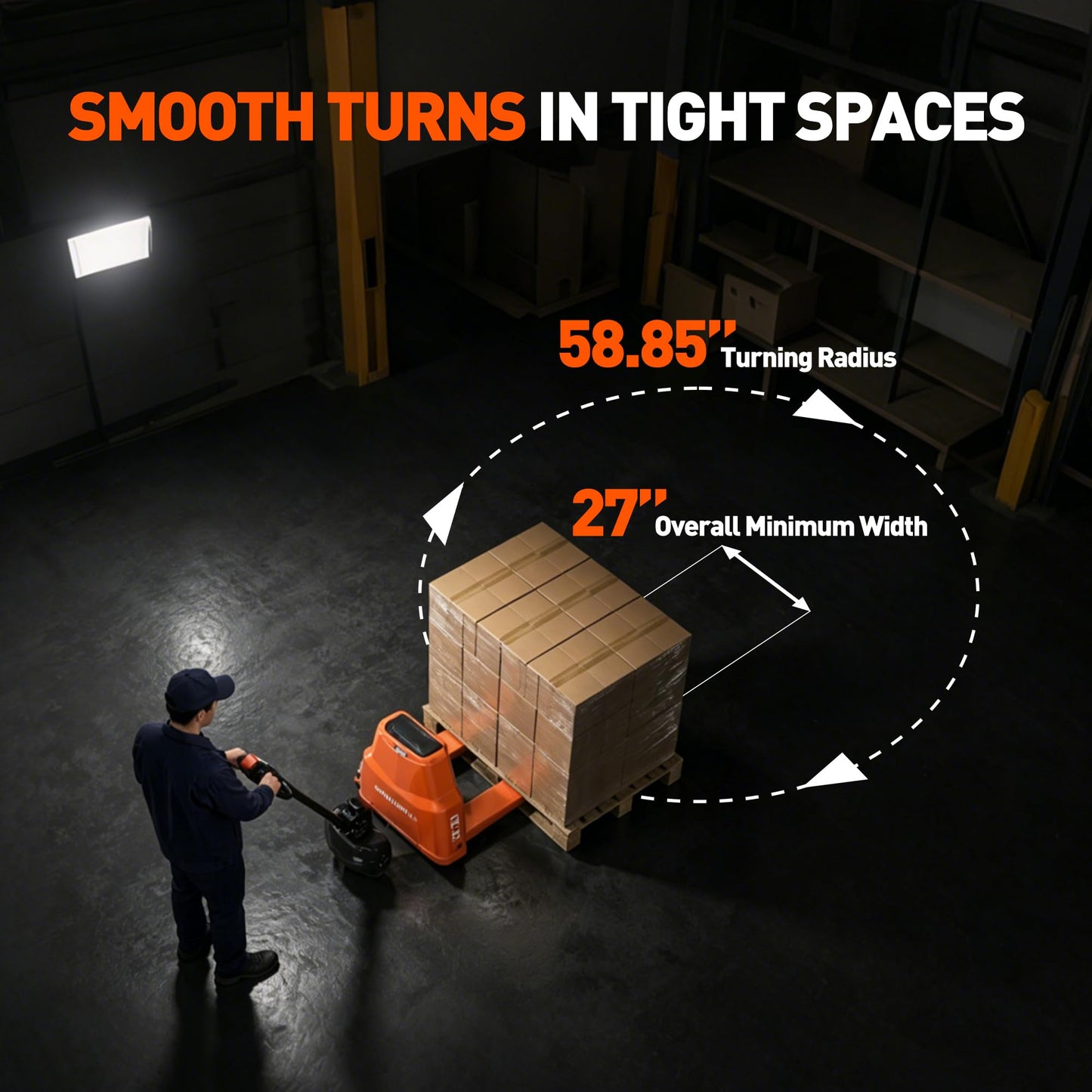 MBOIFEA Full Electric Pallet Jack 4400lbs Capacity, 48V 20Ah Lithium Powered Pallet Truck 48" x27" Fork Size, 6-Hour Working Time Pallet Lift Trucks for Warehouse Material Handling with Extra Battery