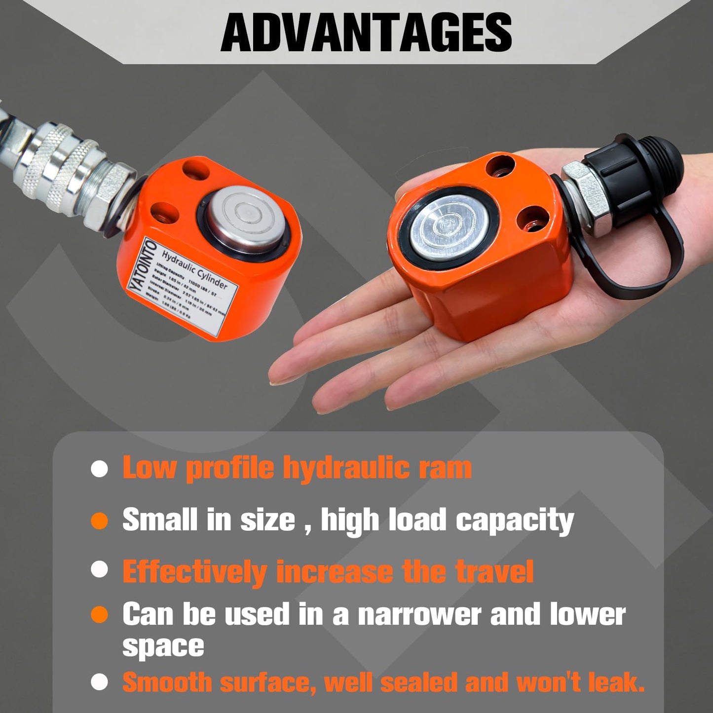YATOINTO 5 Ton Low Profile Hydraulic Cylinder Jack Porta Power Ram 0.24" Stroke Hydraulic Jack for Short Distance Lifting & Leveling