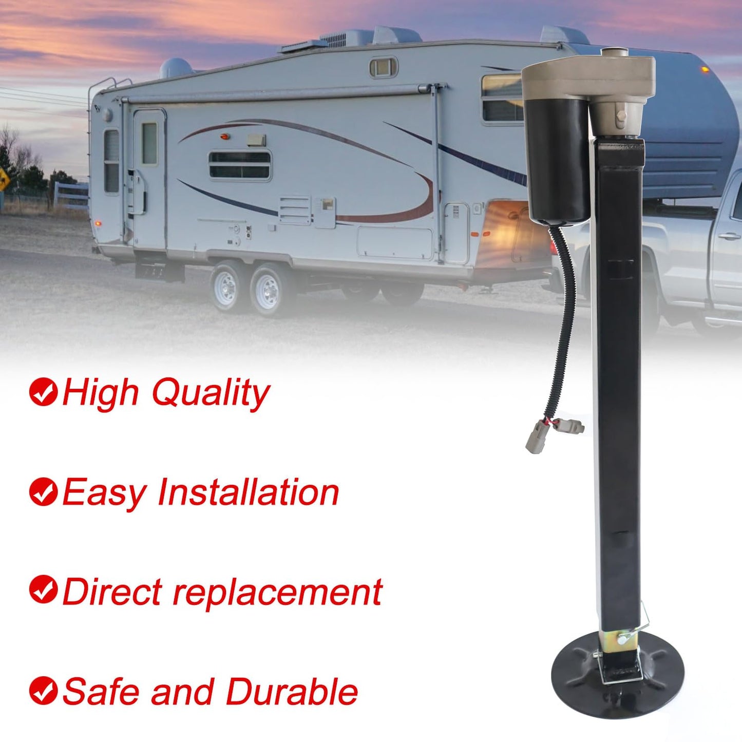 RJSPHH 5th Wheel RV Jack Right or Left Leg, Ground Control 3.0 Automatic 5th Wheel RV Leveling System Front Hall Effect Jack with Motor, 5000 lbs, Black 305340