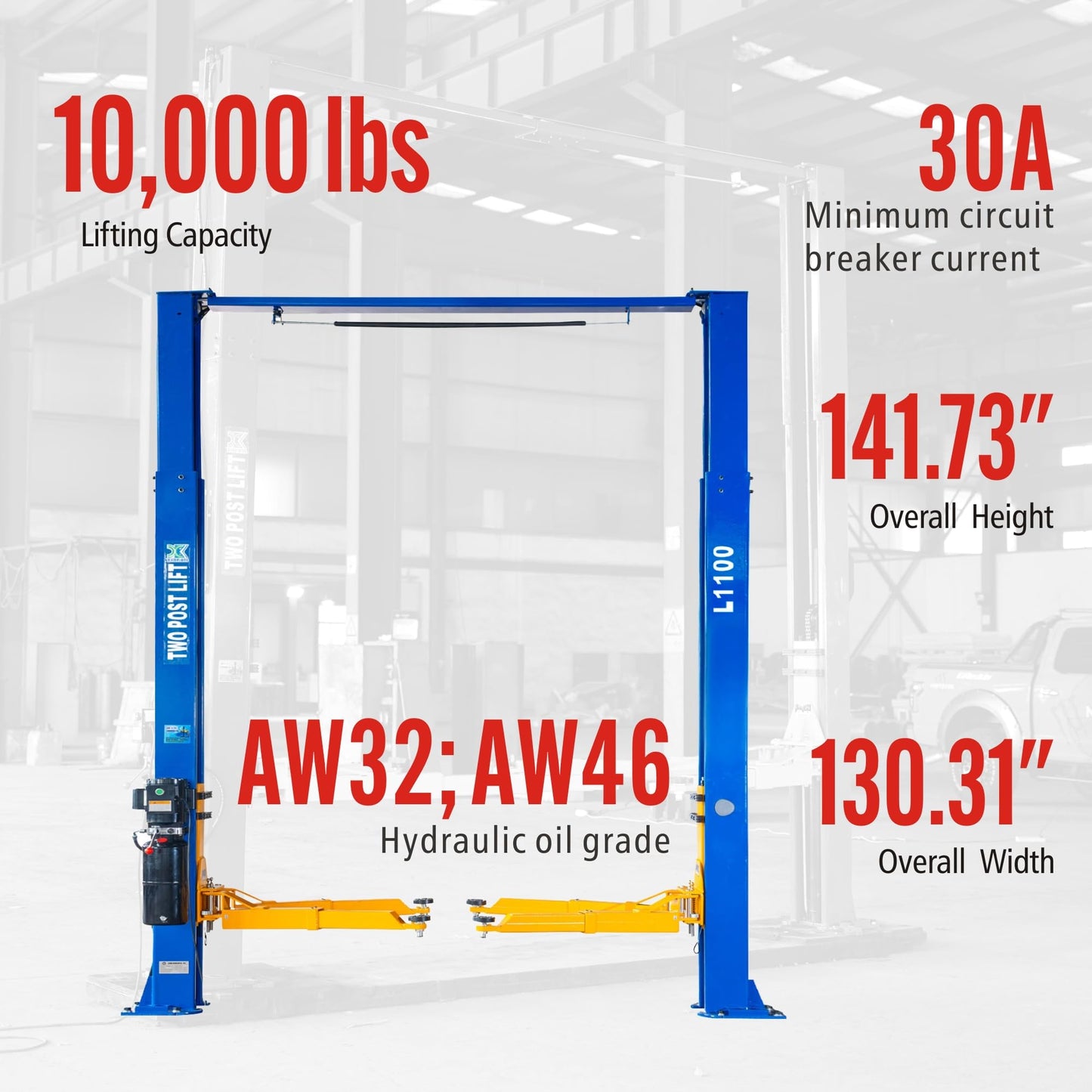 XK-10,000lbs Car Lift L1100 220V 2 Post Lift Car Auto Truck Hoist 12 Month Parts Replacement