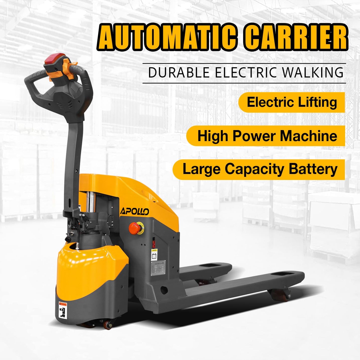 Apollo Full Electric Pallet Truck Heavy Duty Mini Truck Walkie Pallet Jack for Narrow Scene 3300lbs Capacity 48" x 27" Fork