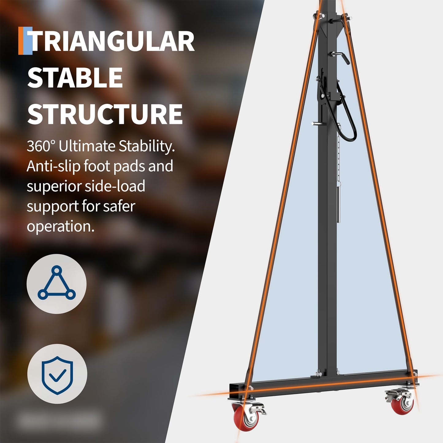 Adjustable Gantry Crane 1 Ton 2200 Lb, 12 Height Positions 97-141 in, Triangle Base a-Frame, Heavy Duty Steel i-Beam, Portable Lifting Crane for Warehouse, Shop, Construction