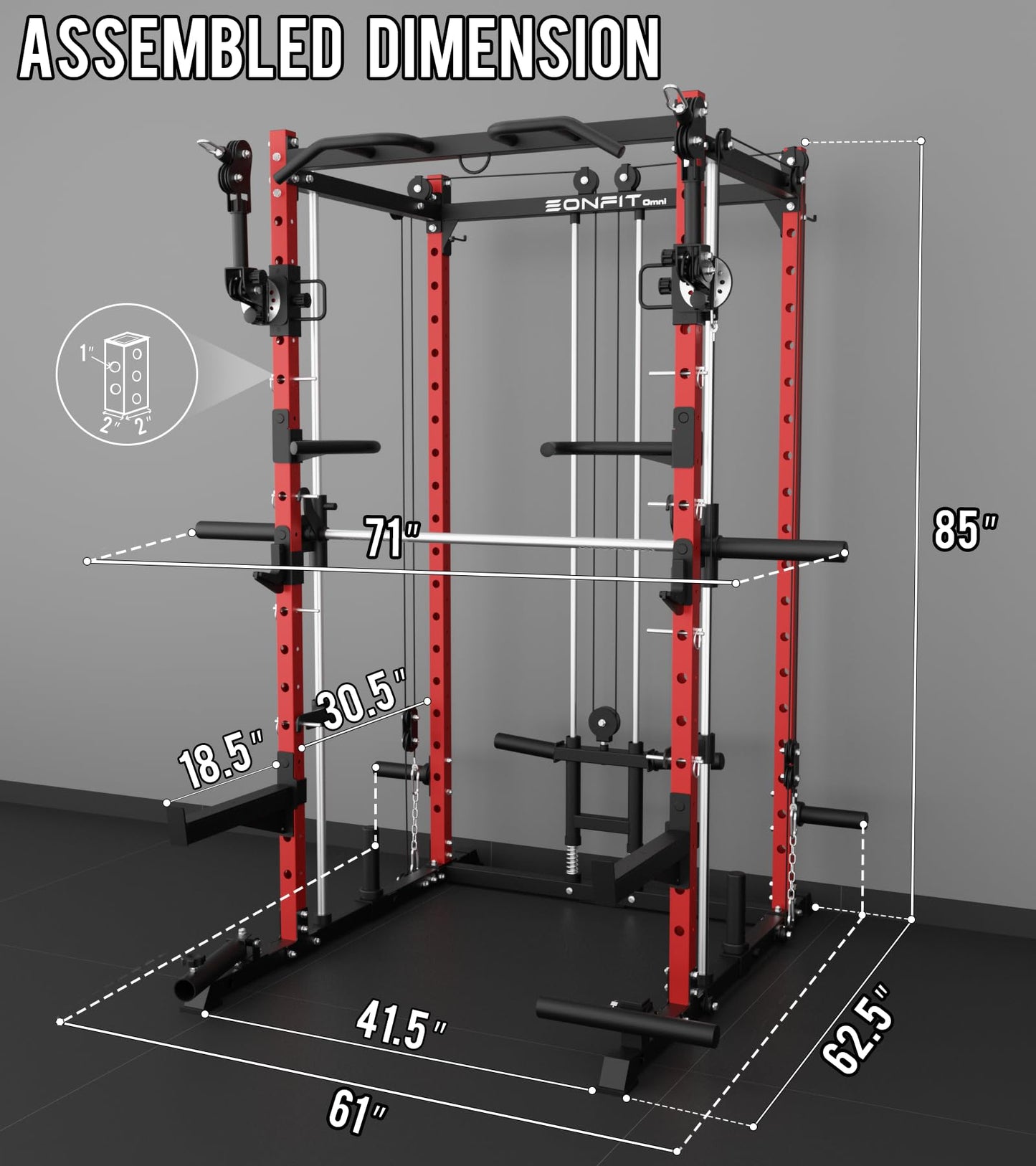 Eonfit E3 Smith Machine with 3D Rotating Arm for Home Gym Equipment, Multi-Function Power Cage Squat Rack with Cable Crossover LAT Pulldown Pulley System All in One (RED, PRO)