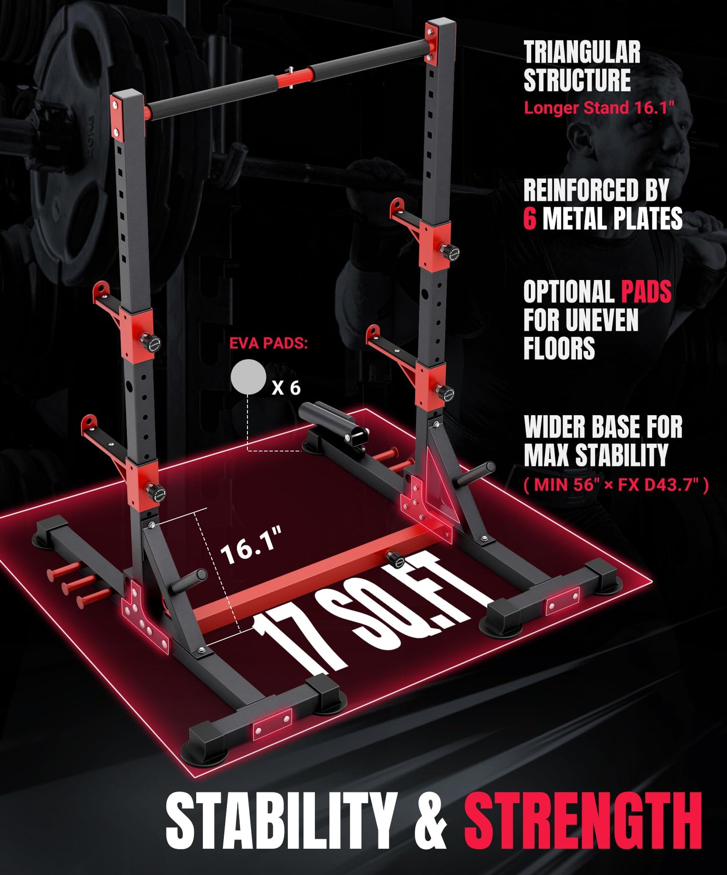 YOLEO Squat Rack with Adjustable Pull-Up Bar & Extended Safety Arms, Multi-Functional Power Racks Squat Stand for Home Gym, Garage & Basement, 35"-67" Width, Fixed 83” Frame Height, Pull-Up Bar Height 71.5"-80.5", Fits 6FT & 7FT Barbells