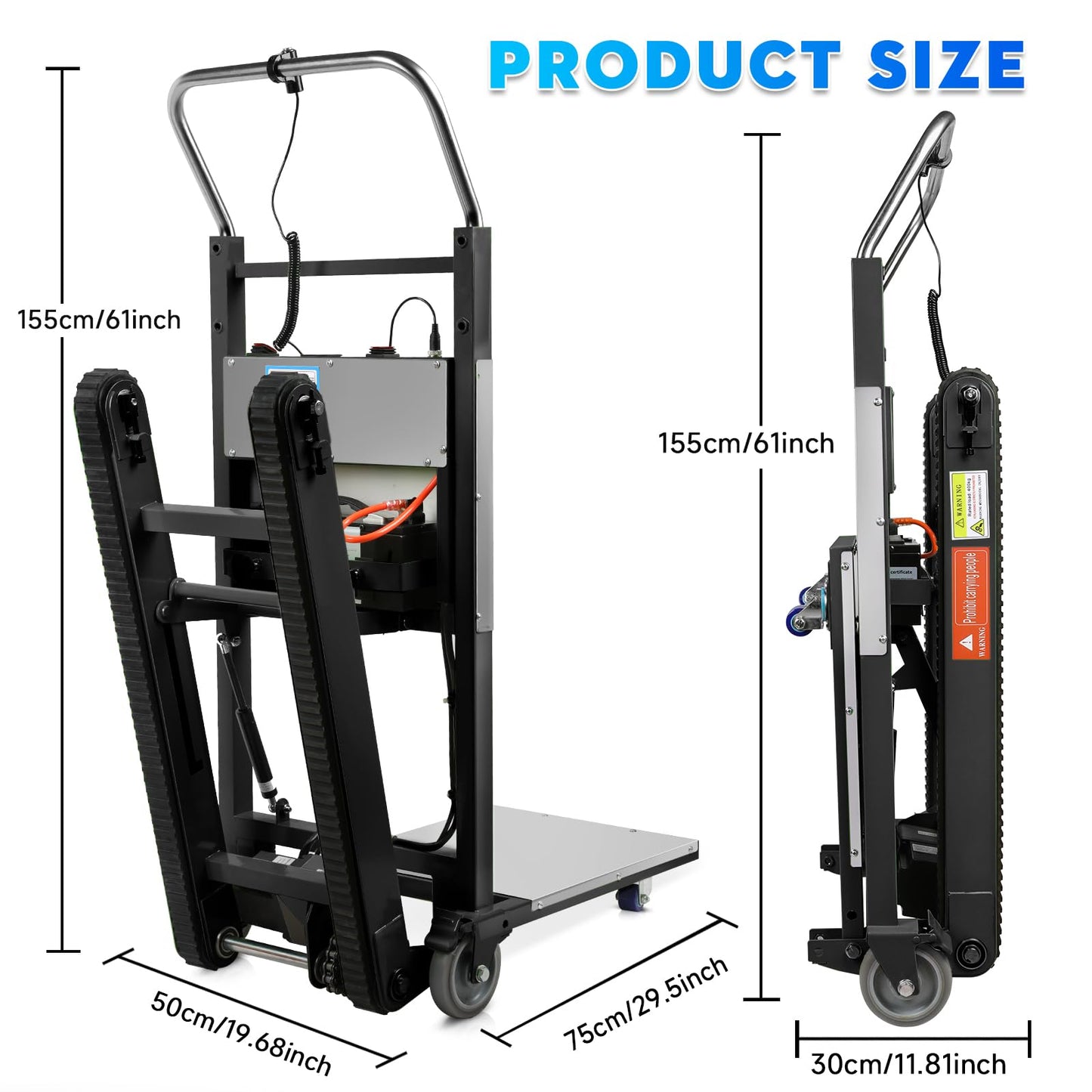 1250W Electric Stair Climbing Dolly - 900lbs Heavy Duty Motorized Hand Truck W/Telescopic Handle, 3-Mode Folding Stair Climber Cart for Furniture & Appliances (Black)