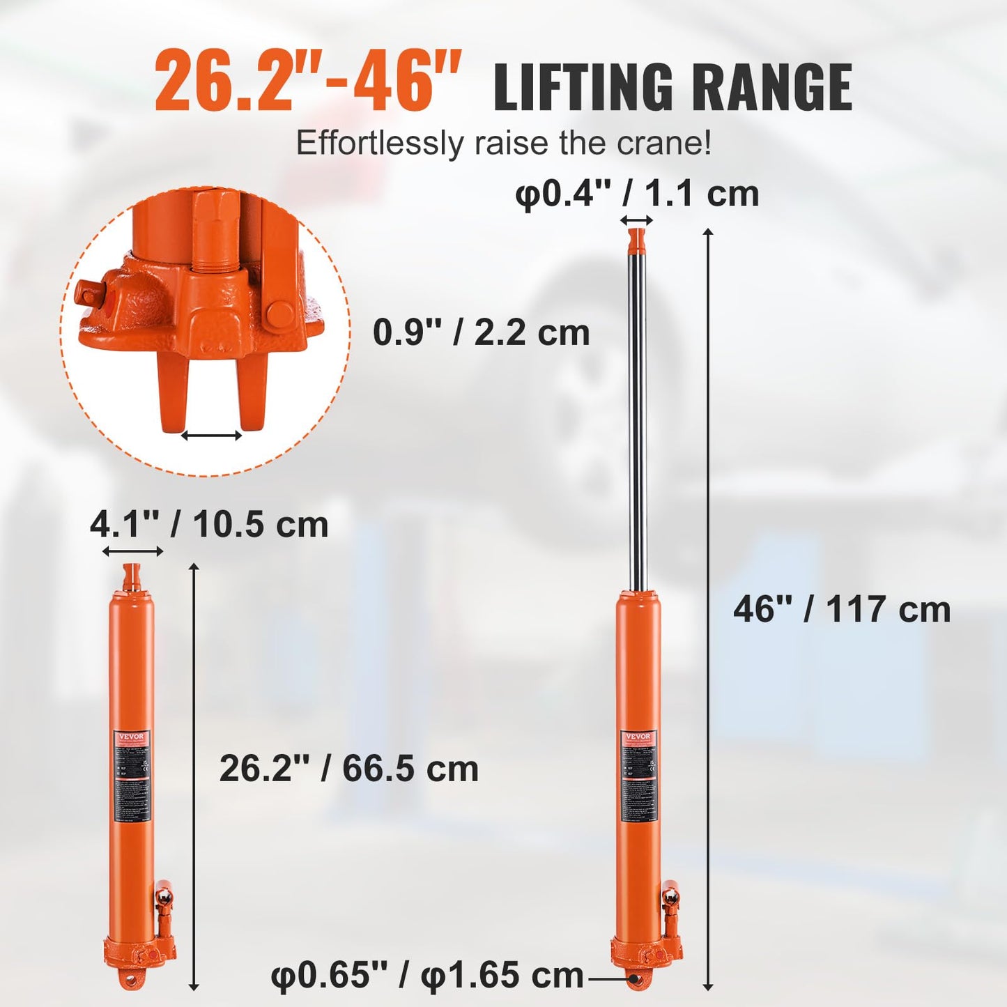 VEVOR Hydraulic Long Ram Jack, 3 Ton Engine Hoist Cylinder with Single Piston Pump and Clevis Base, for Engine Lift Hoists, Garage/Shop Cranes, Mechanical, Farm