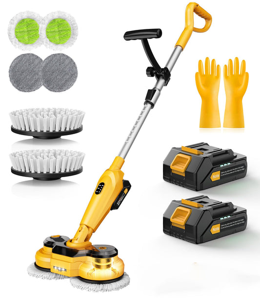 qimedo 6000mAh Battery Cordless Electric Mop M3, 800RPM Electric Power Scrubber & Mops for Floor Cleaning, Automatic Spin Mops with Smart Display,Rotating Mop with LED Light & Water Spray