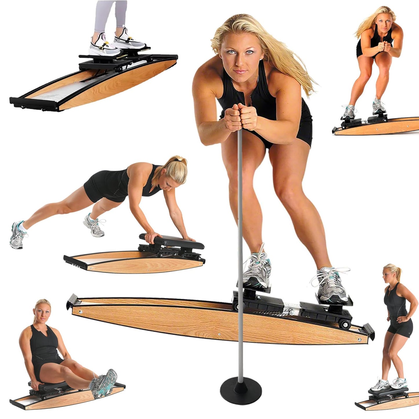 QUGURLID Ski Training Device,Indoor Simulated Ski Machine,Ski Machine Workout w/Walking Stick&Floor Mat,for Fitness Yoga Shaping