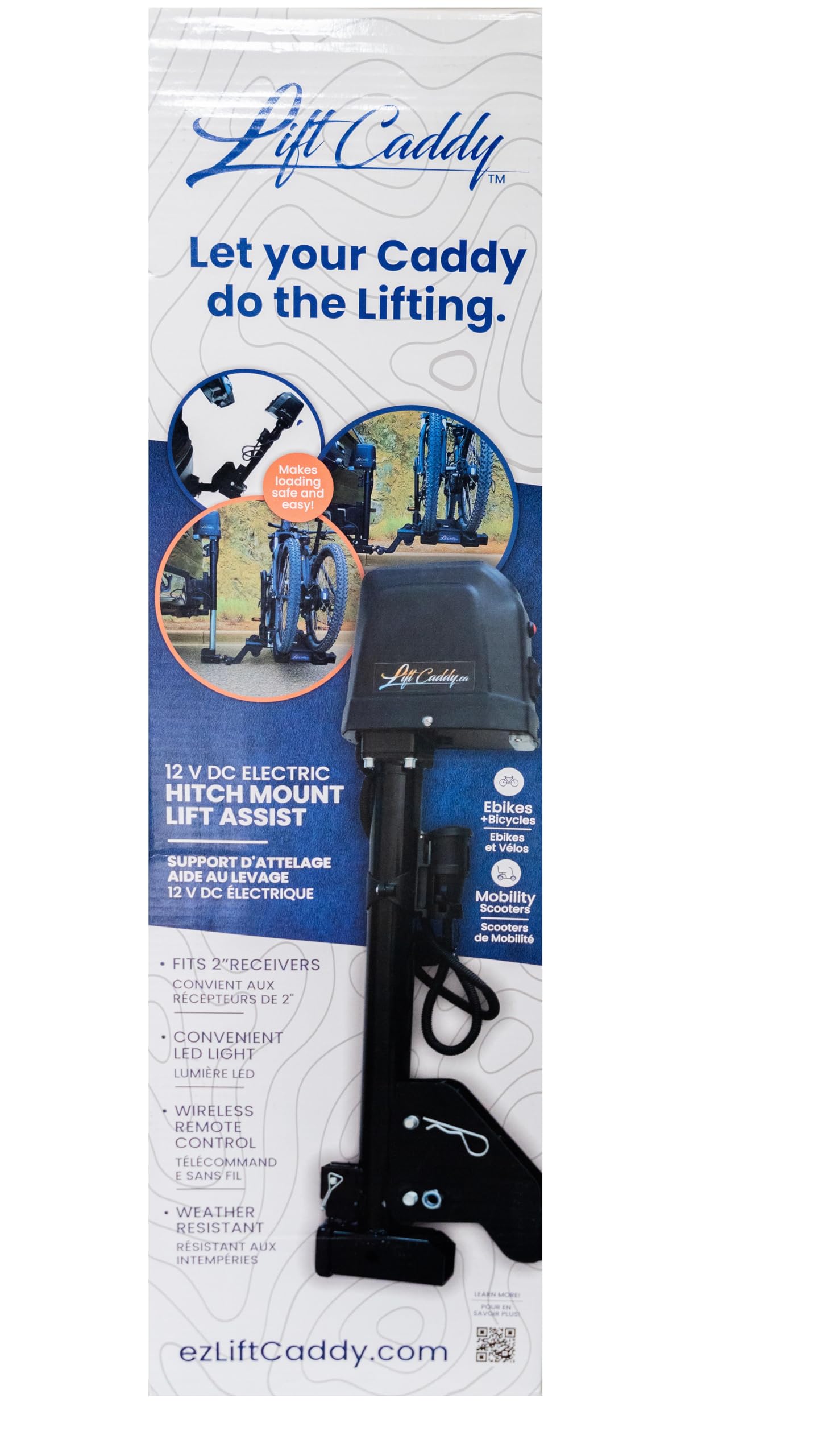 Lift Caddy Electric Bike Lift, Motorized Hitch Lift - Easily Load Heavy Ebikes and Scooters onto Your Tow Hitch Rack