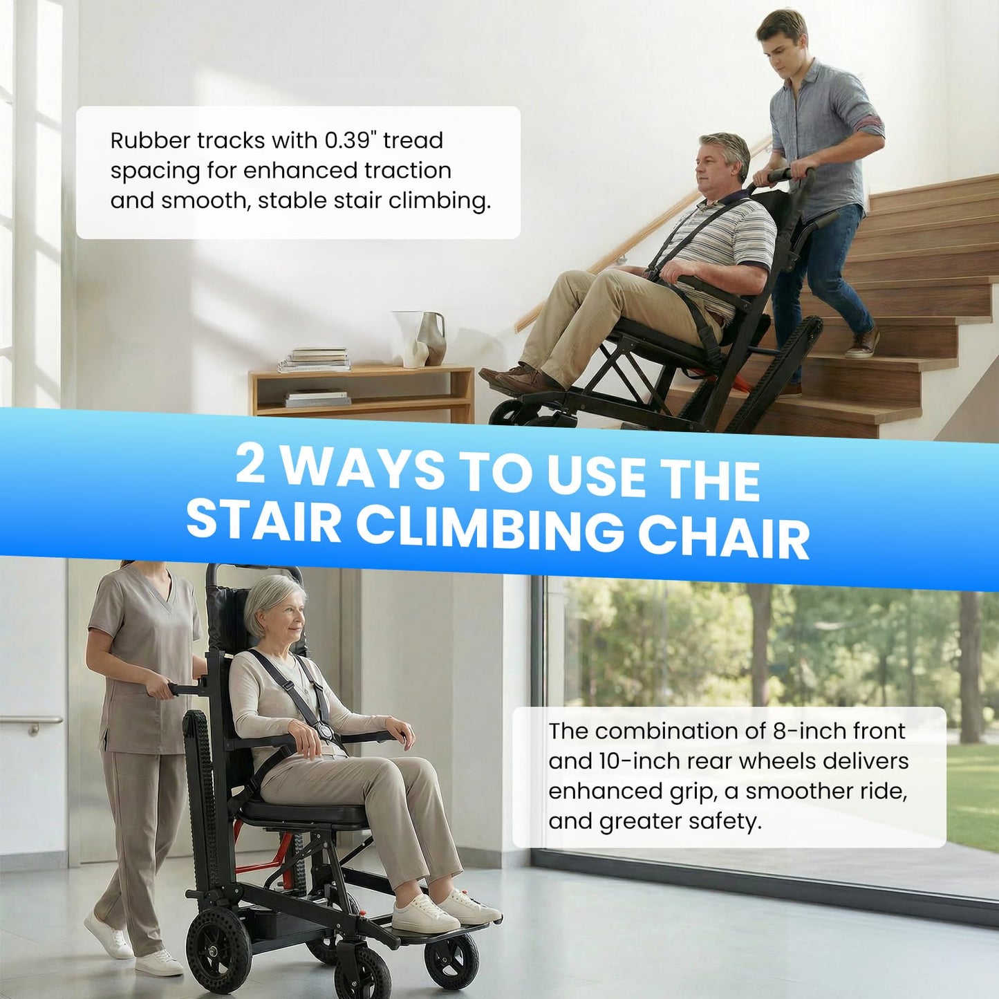 Power Wheelchair Foldable, Electric Stair Climbing Wheelchair, Stair Chair Lifts for Seniors, Mobile Elderly Stair Chair Load Capacity 450lbs