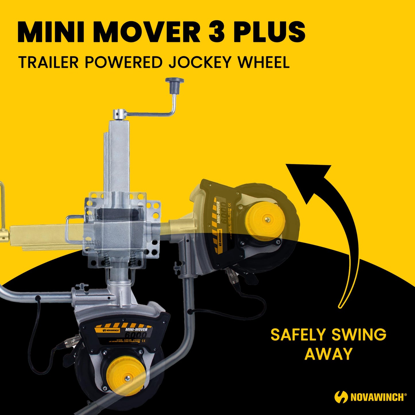 Novawinch Mini Mover 3 Plus Trailer Jockey Wheel, 12v Electric, Moves 6000 lbs Rolling Weight (Mini Mover 3 Plus)