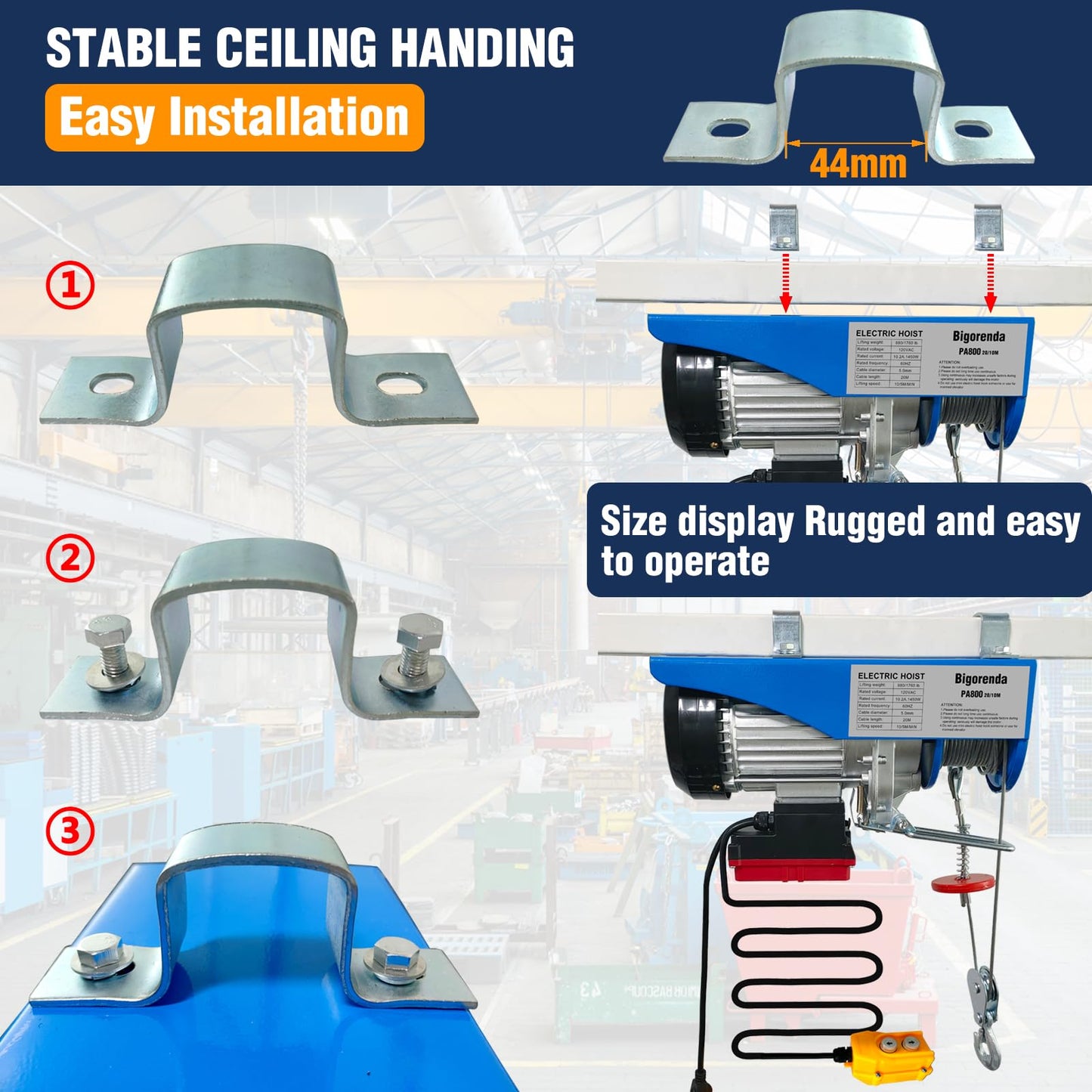 Bigorenda 880lb Electric Hoist with Remote Control/Wired Control, Electric Hoist 2 in 1, 110v Electric Hoist with Single/Double Slings,65.6/33ft Lifting Height, for Factory Attic Garage Warehouse