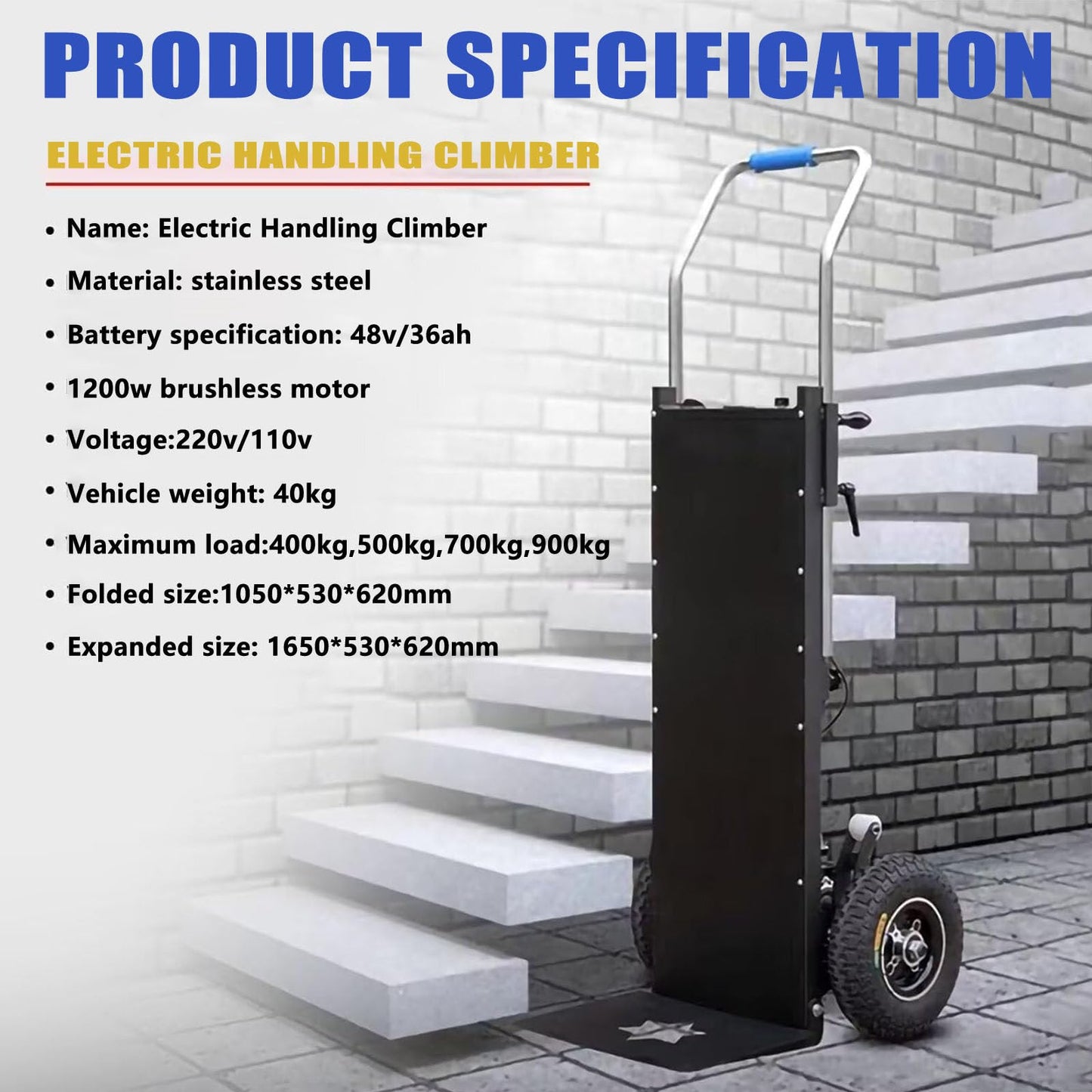 uhyOHF Electric Stair Climbing Hand Truck Dolly, Powered Stair Climber Dolly Cart, 440lb Capacity Easily Handles Heavy Duty Loads Up,