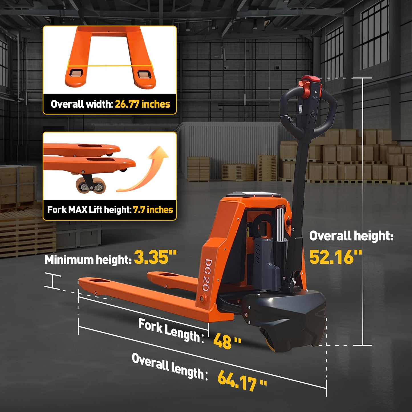 Electric Pallet Jack Truck, 4400 lbs Capacity Motorized Pallet Lift Trucks，48” L × 27” W Fork Size,Lithium Battery Powered Pallet Truck, 6-Hour Runtime, for Warehouse Material Handling